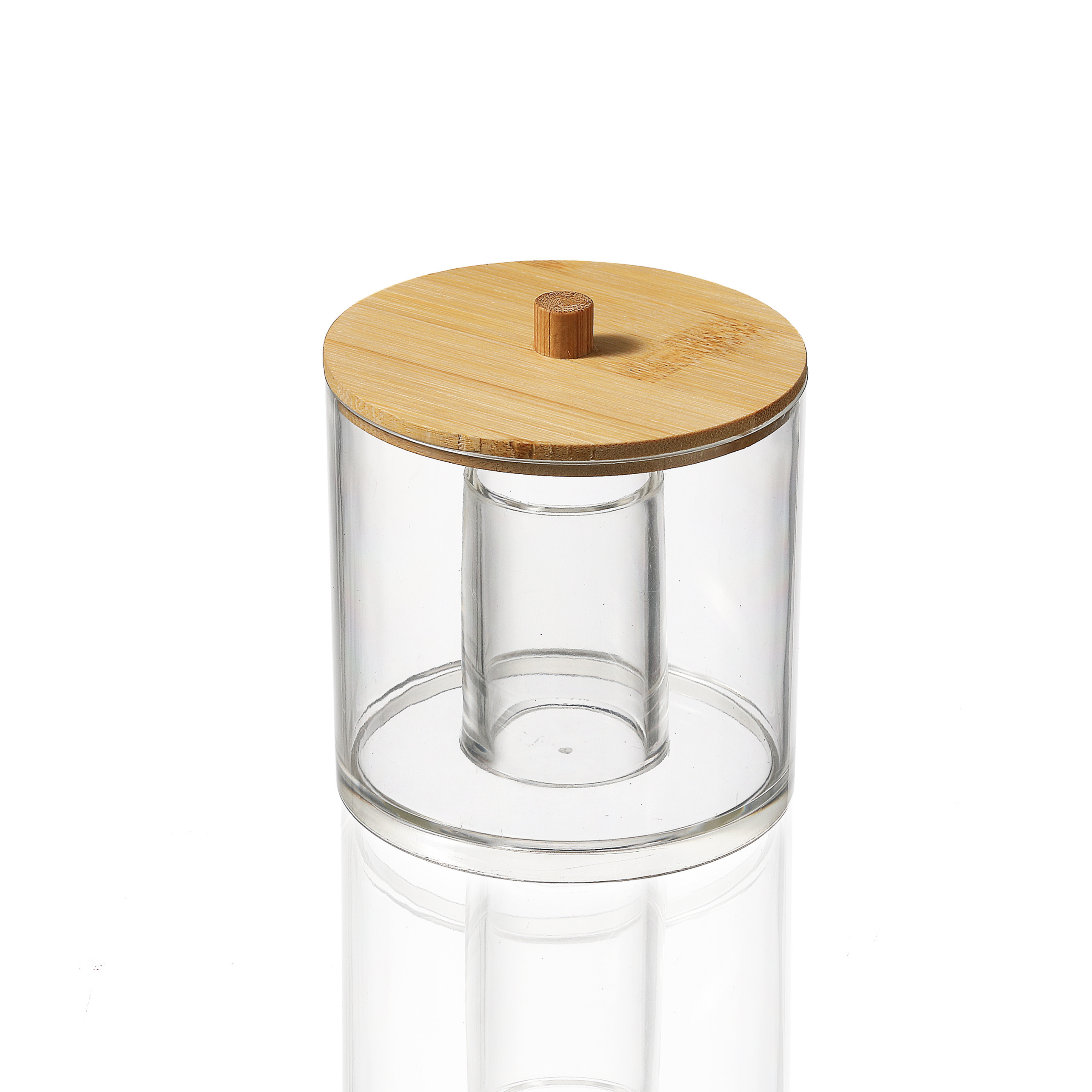 Sachi QTip/Cotton Pads Clear Storage Jar with Wood Cover