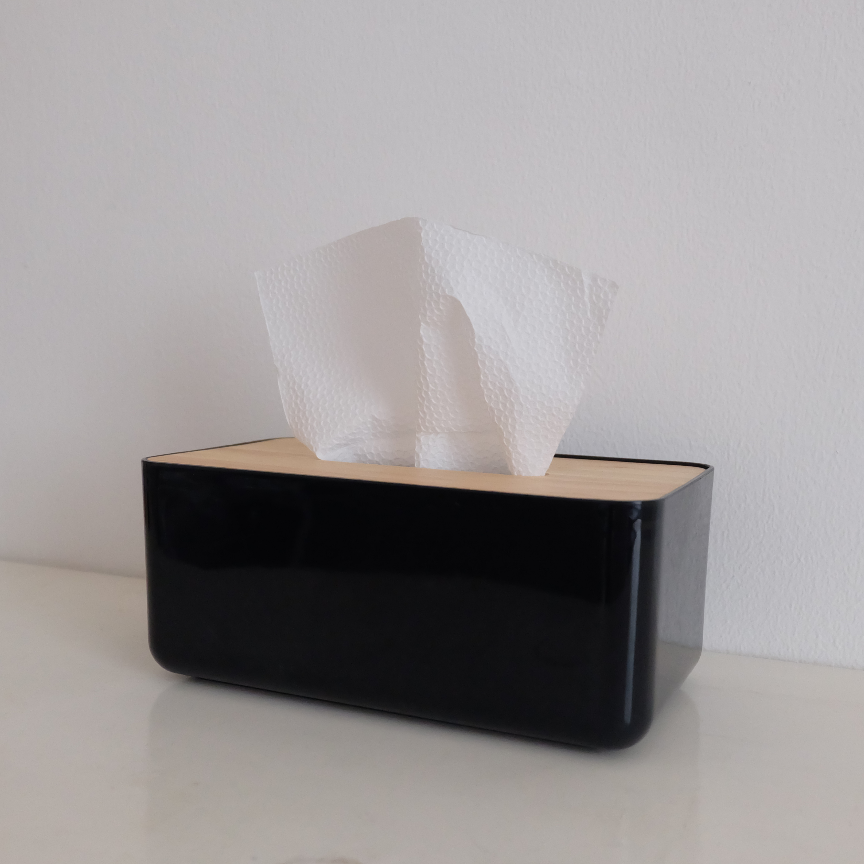 Sachi Rectangular Black Tissue Box with Wood Minimalist Design