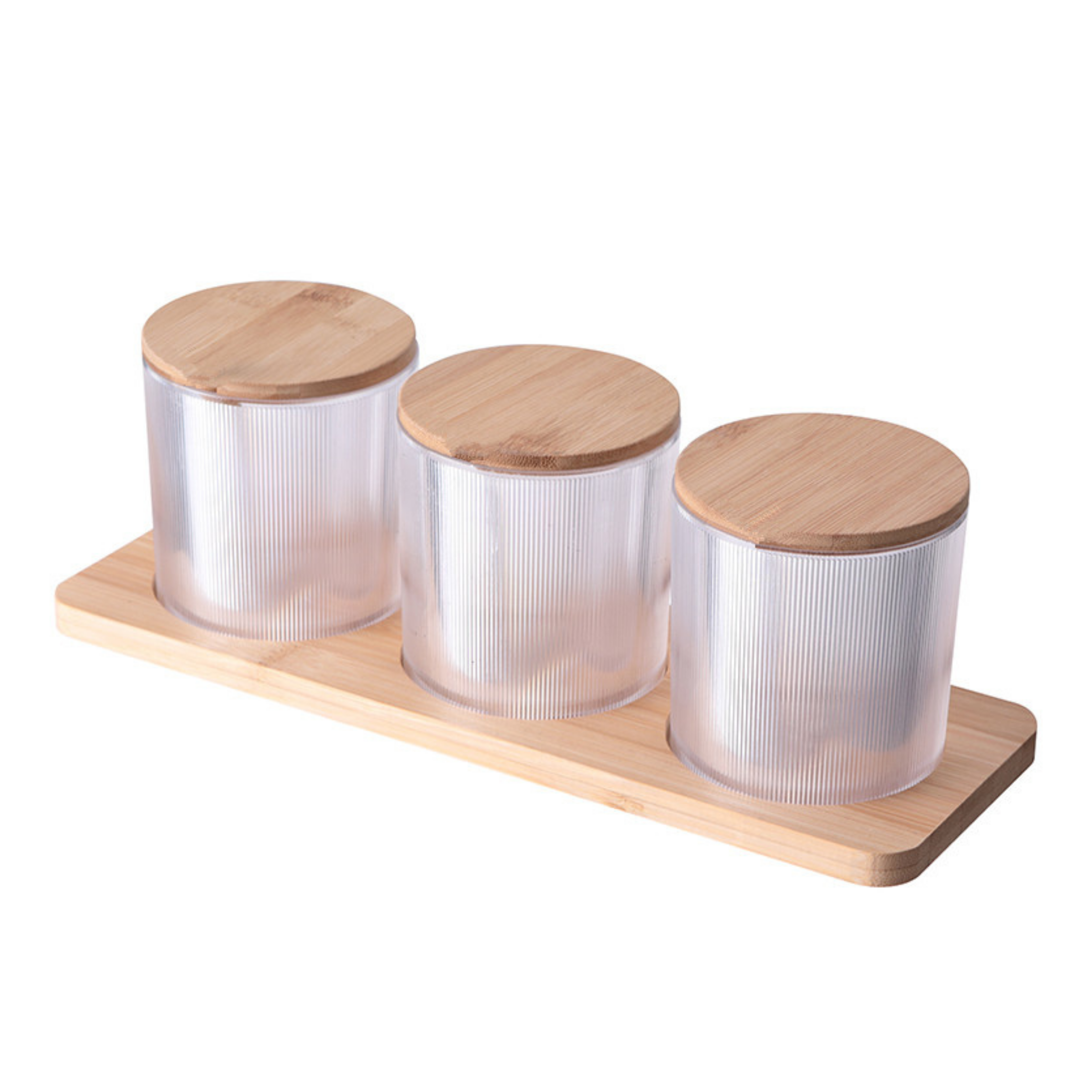 Sachi Round Shaped Clear Seasoning Storage with Wood Lid and Base Minimalist Design (Set of 3)