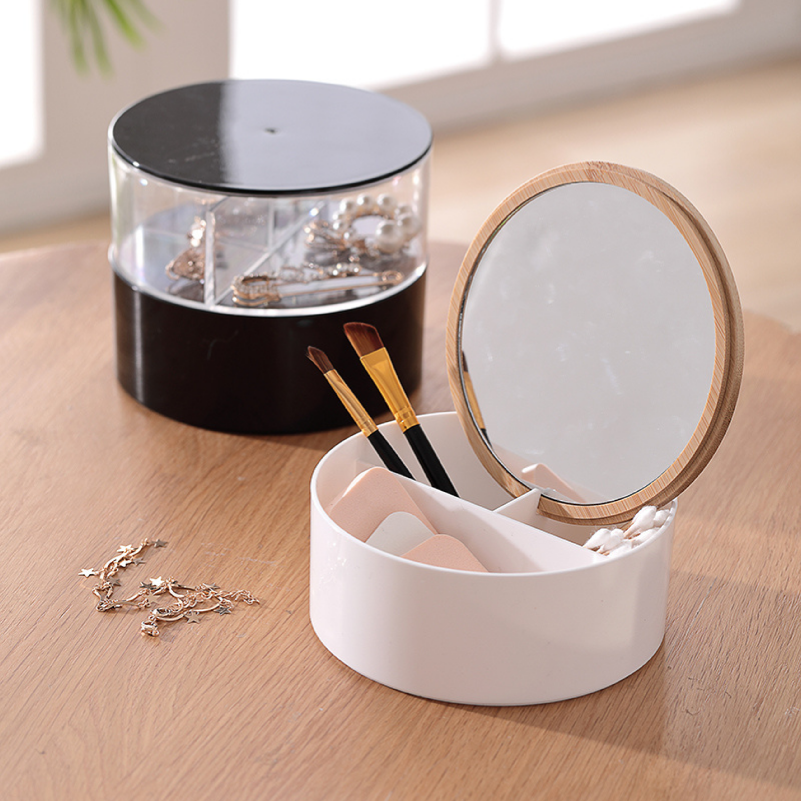 Sachi Stylish Jewelry Organizer with Mirror and Wood Cover