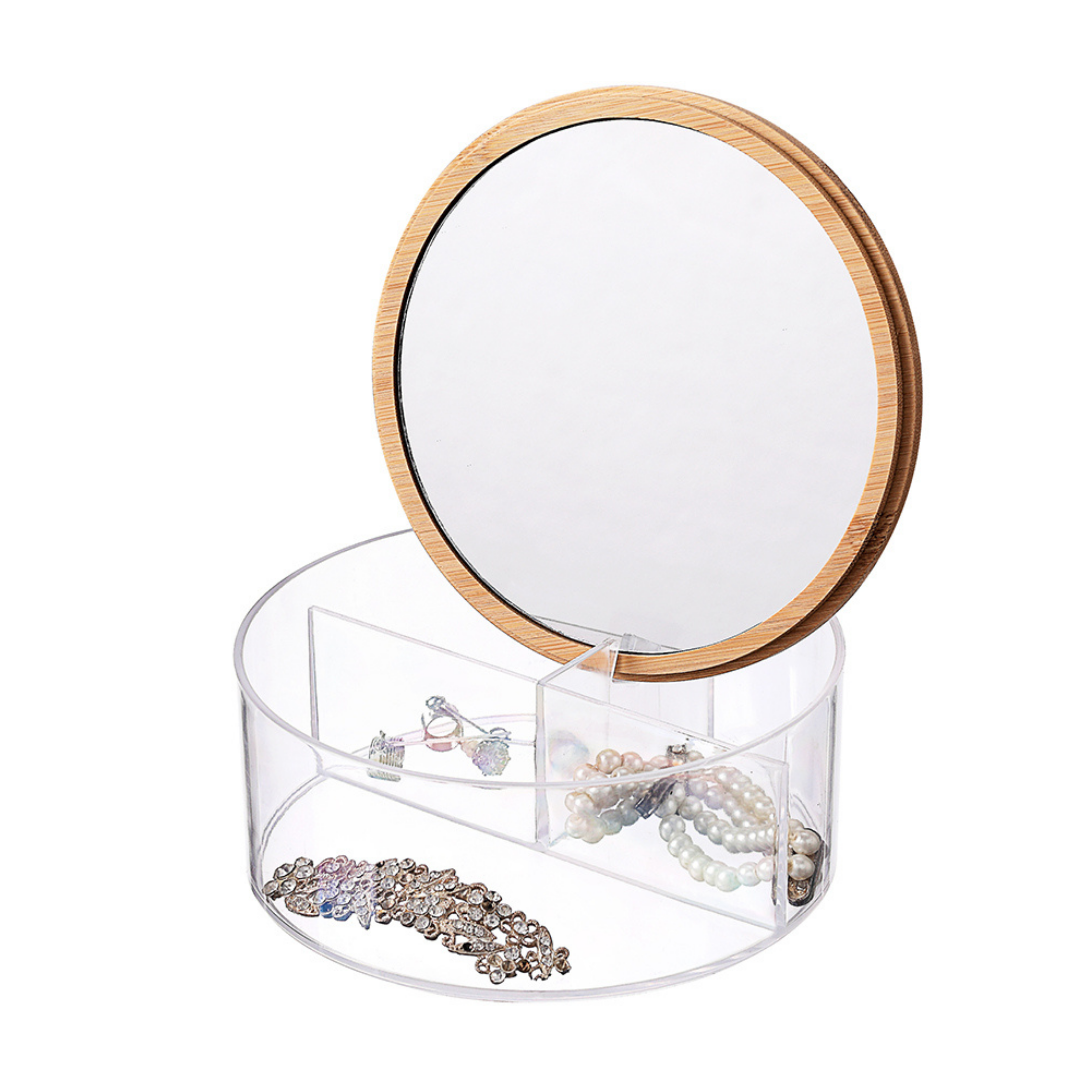 Sachi Stylish Jewelry Organizer with Mirror and Wood Cover