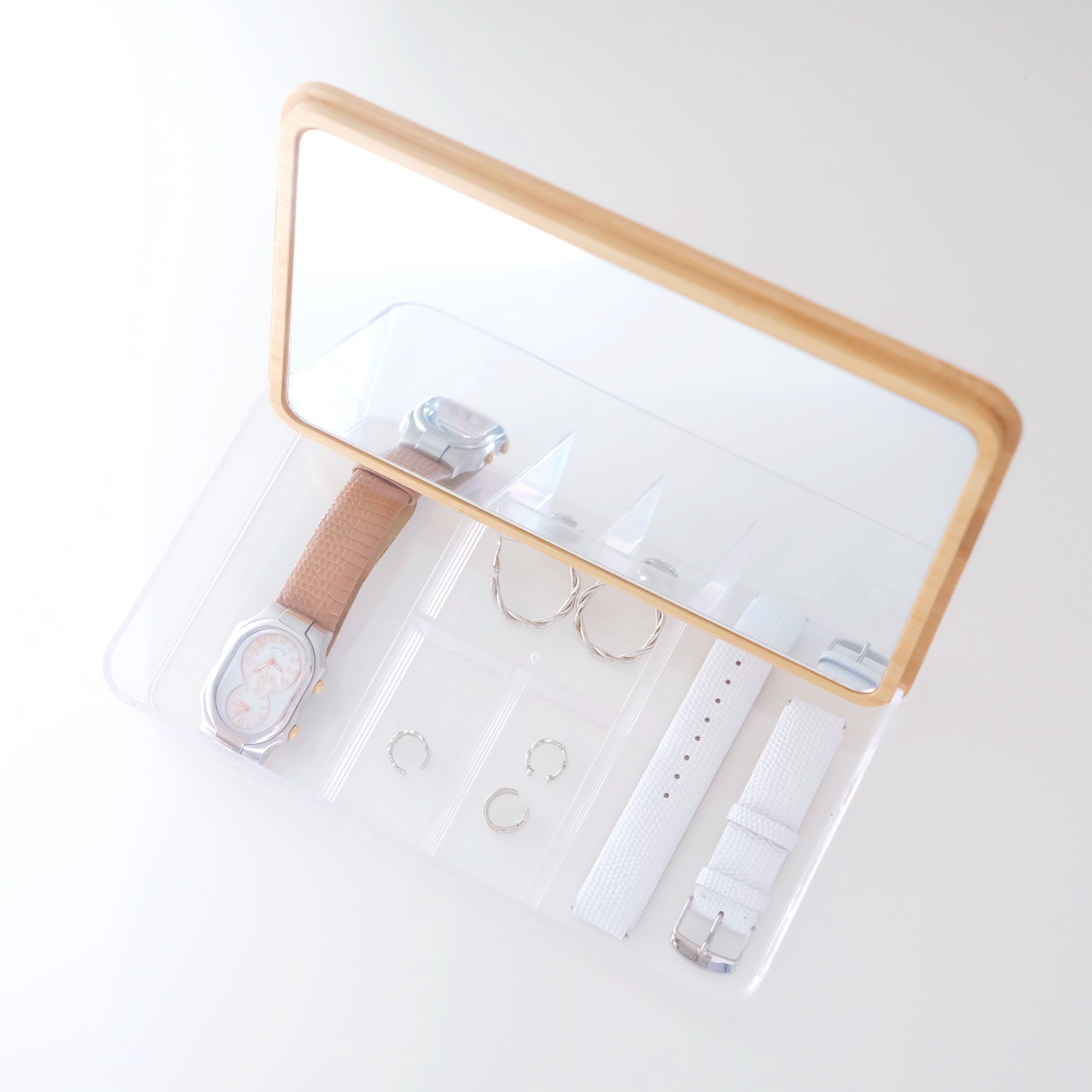 Sachi Stylish Jewelry Organizer with Mirror and Wood Cover