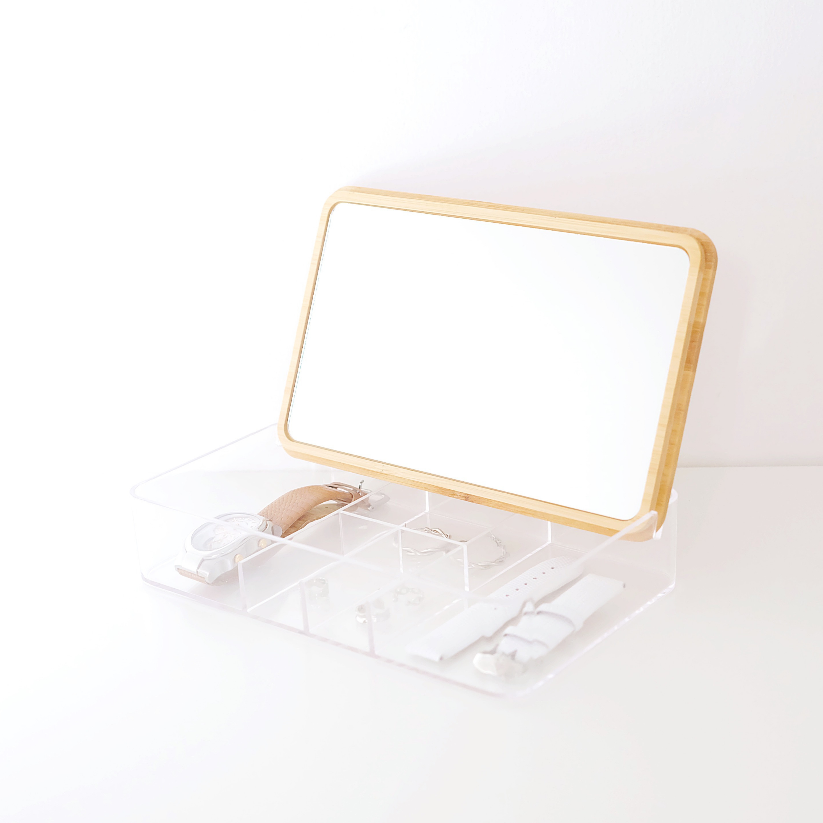 Sachi Stylish Jewelry Organizer with Mirror and Wood Cover