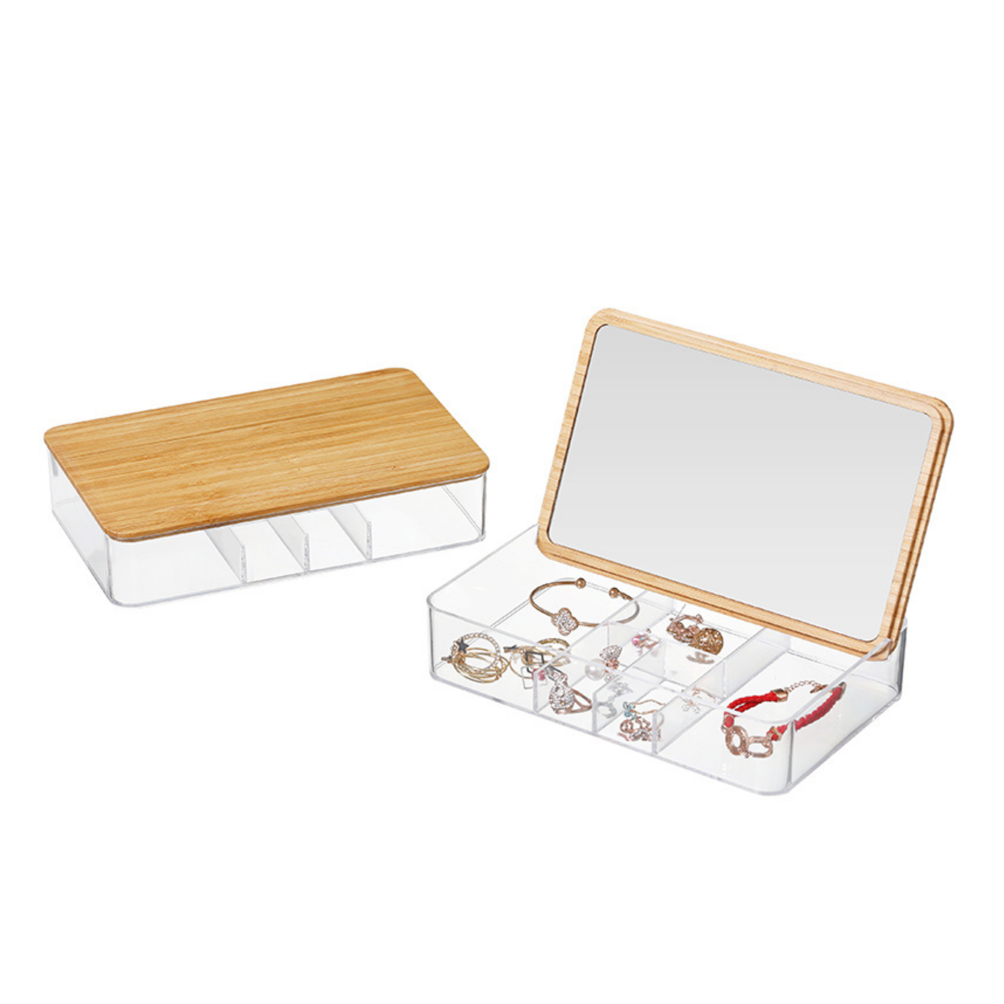 Sachi Stylish Jewelry Organizer with Mirror and Wood Cover