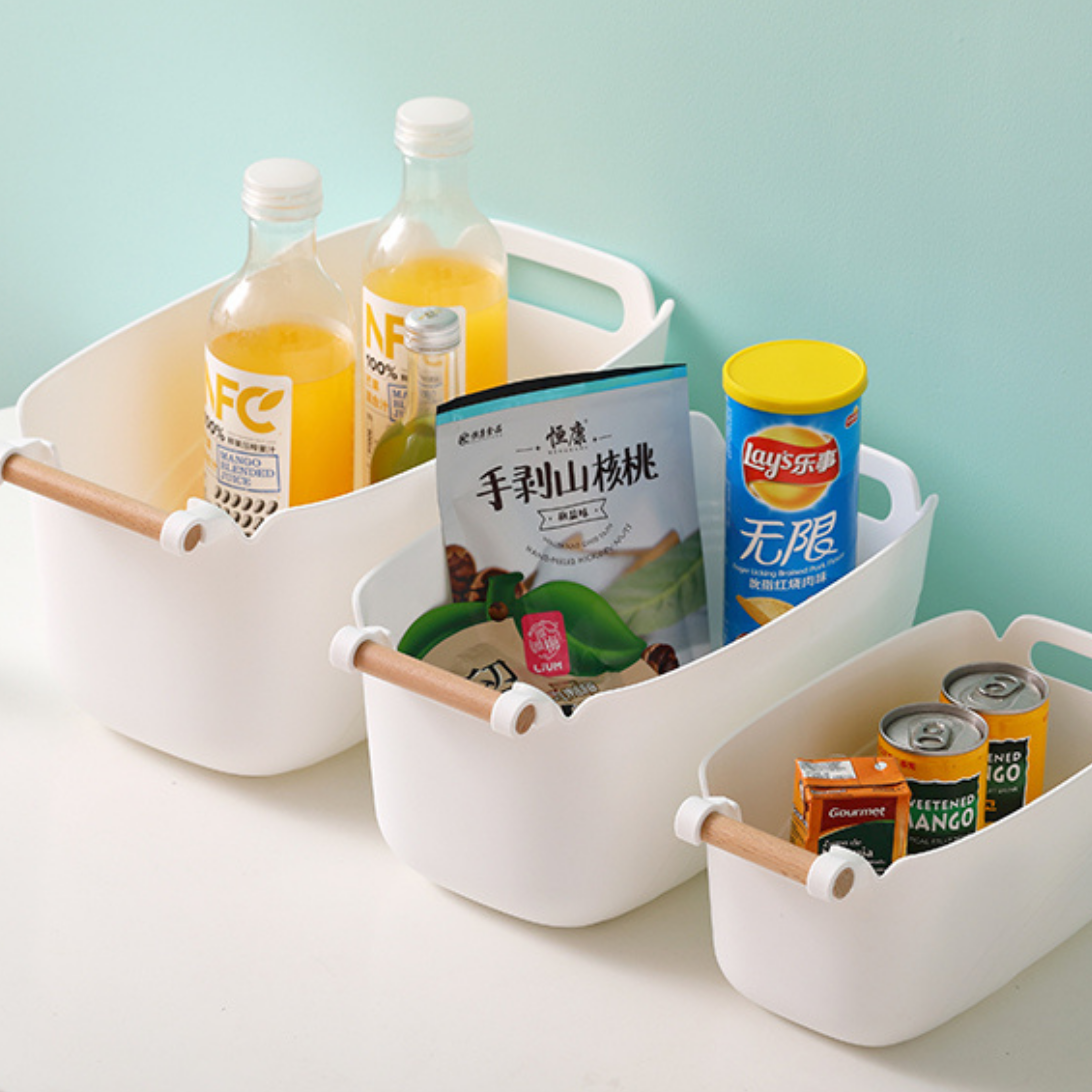 Sachi Stylish Storage Bin with Wood Handle