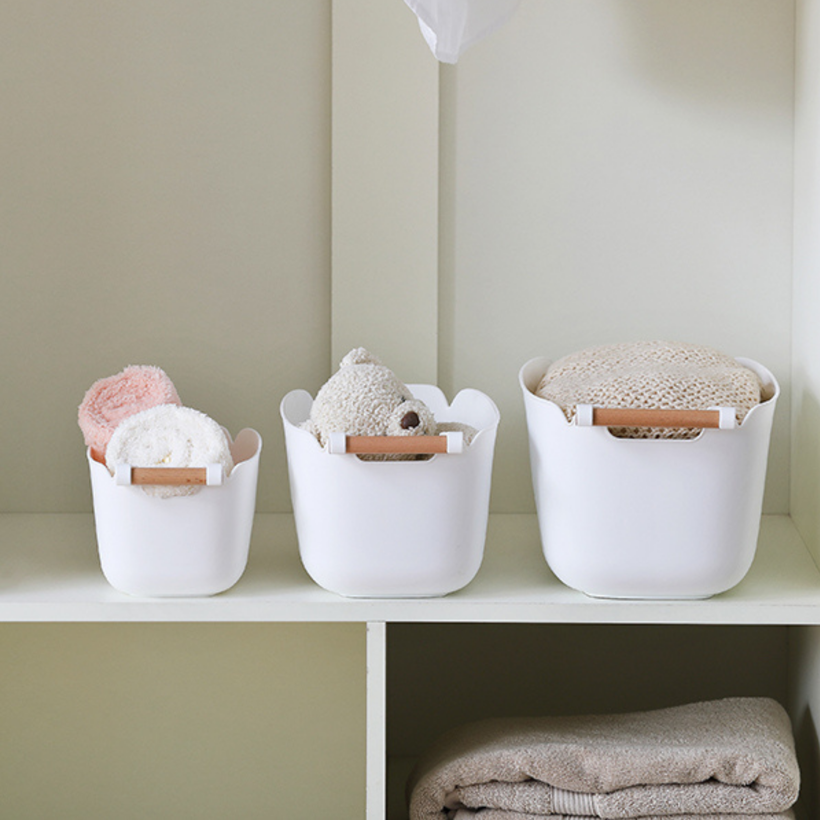 Sachi Stylish Storage Bin with Wood Handle