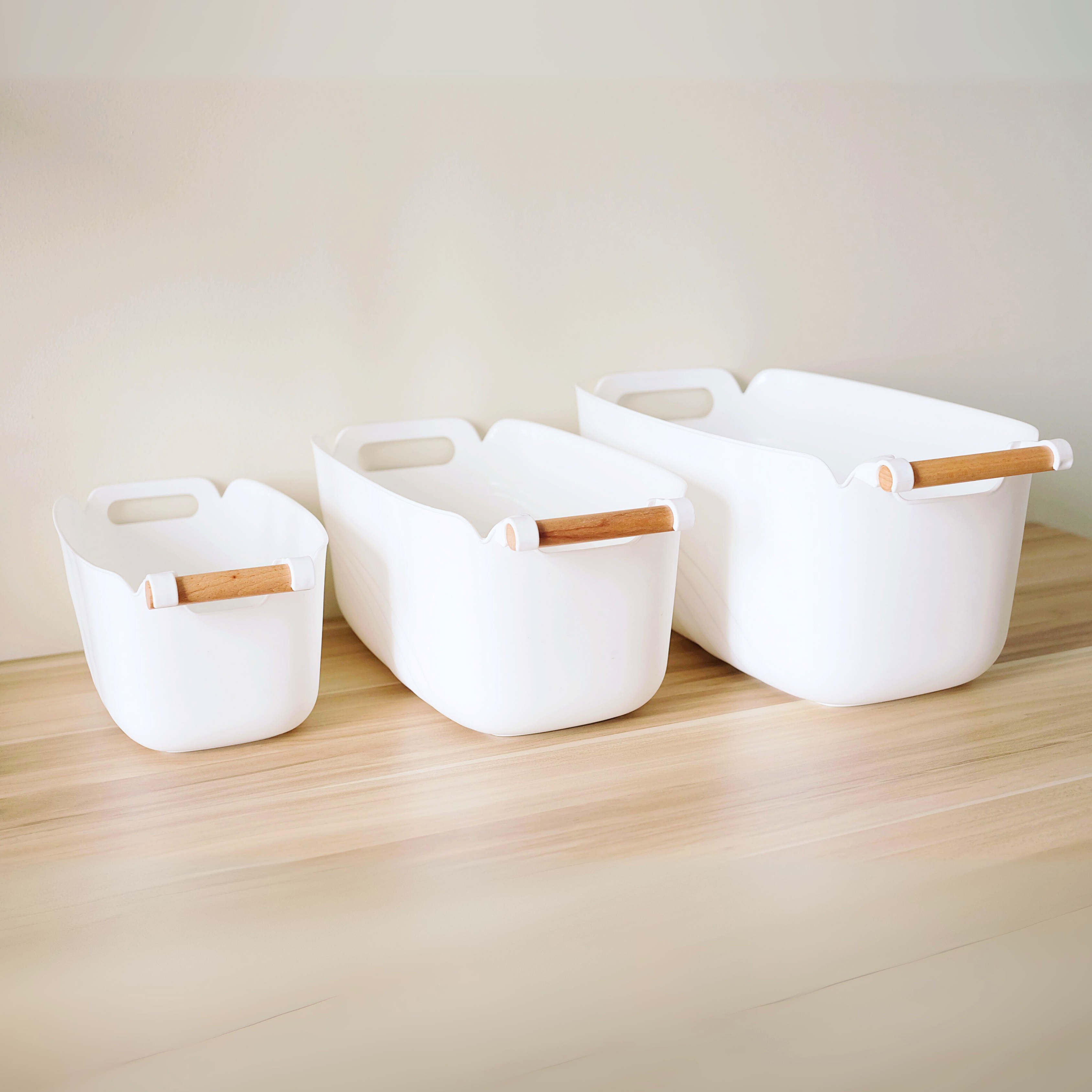 Sachi Stylish Storage Bin with Wood Handle