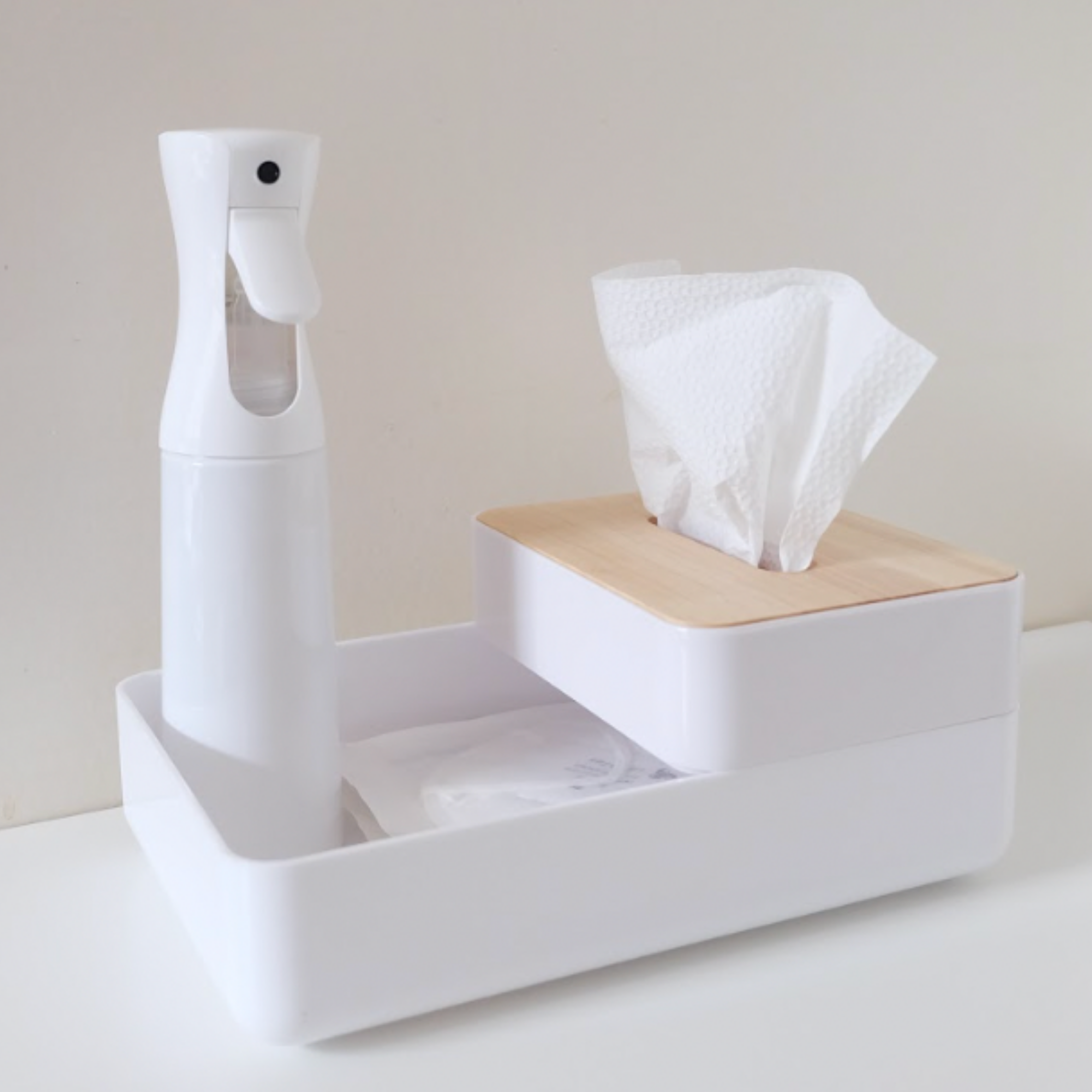Sachi Tissue Box with Tray Compartment Wood Minimalist Design