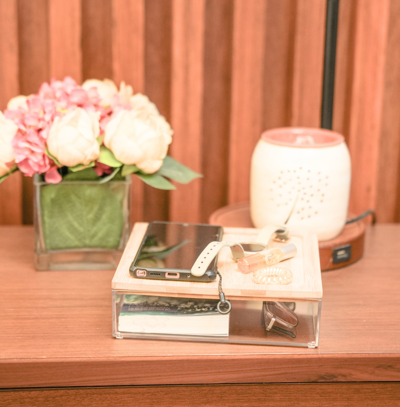 Sachi Clear Storage Organizers with Wood Cover Minimalist Design
