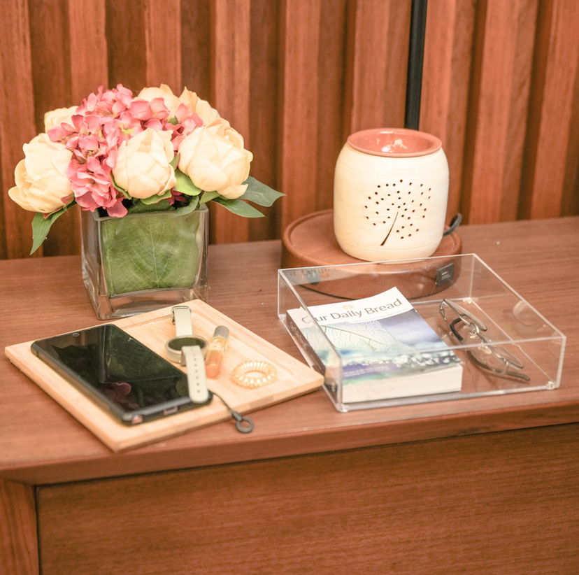 Sachi Clear Storage Organizers with Wood Cover Minimalist Design