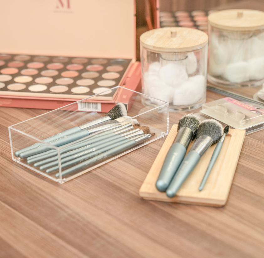 Sachi Clear Storage Organizers with Wood Cover Minimalist Design