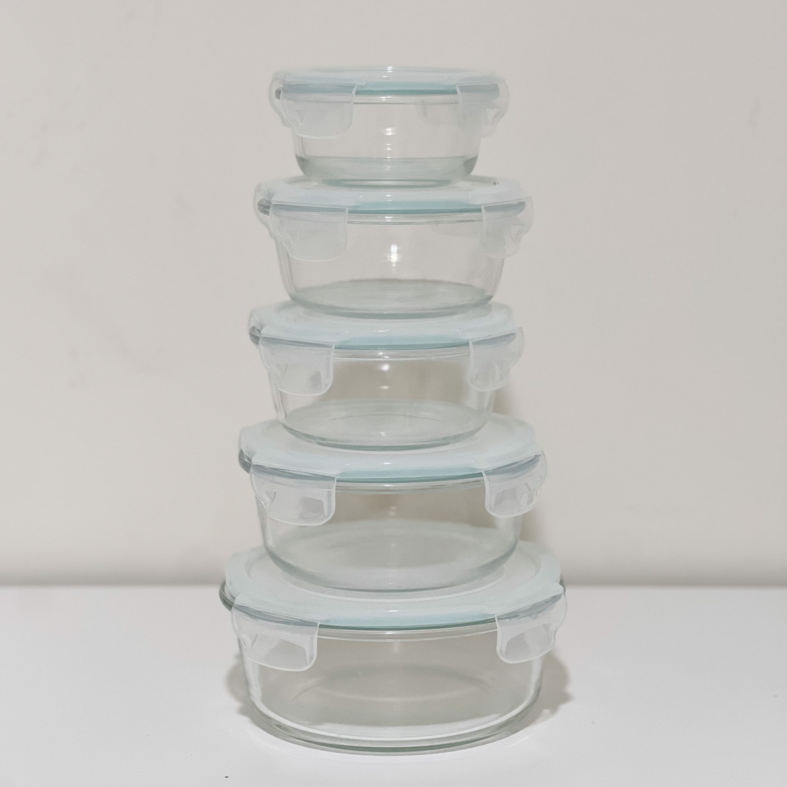 Akamiya Round High Borosilicate Glass Microwaveable Food Container Set