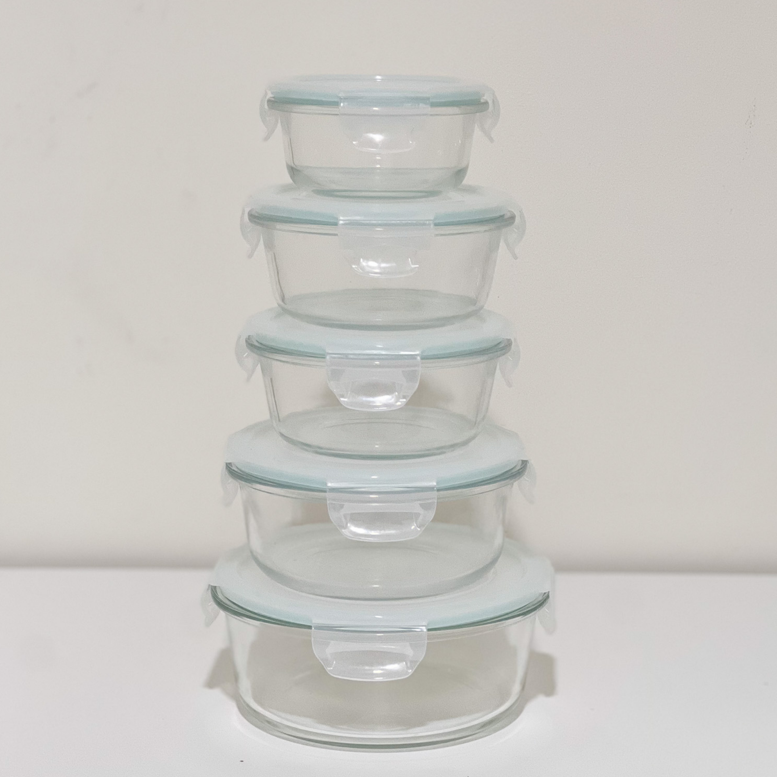 Akamiya Round High Borosilicate Glass Microwaveable Food Container Set