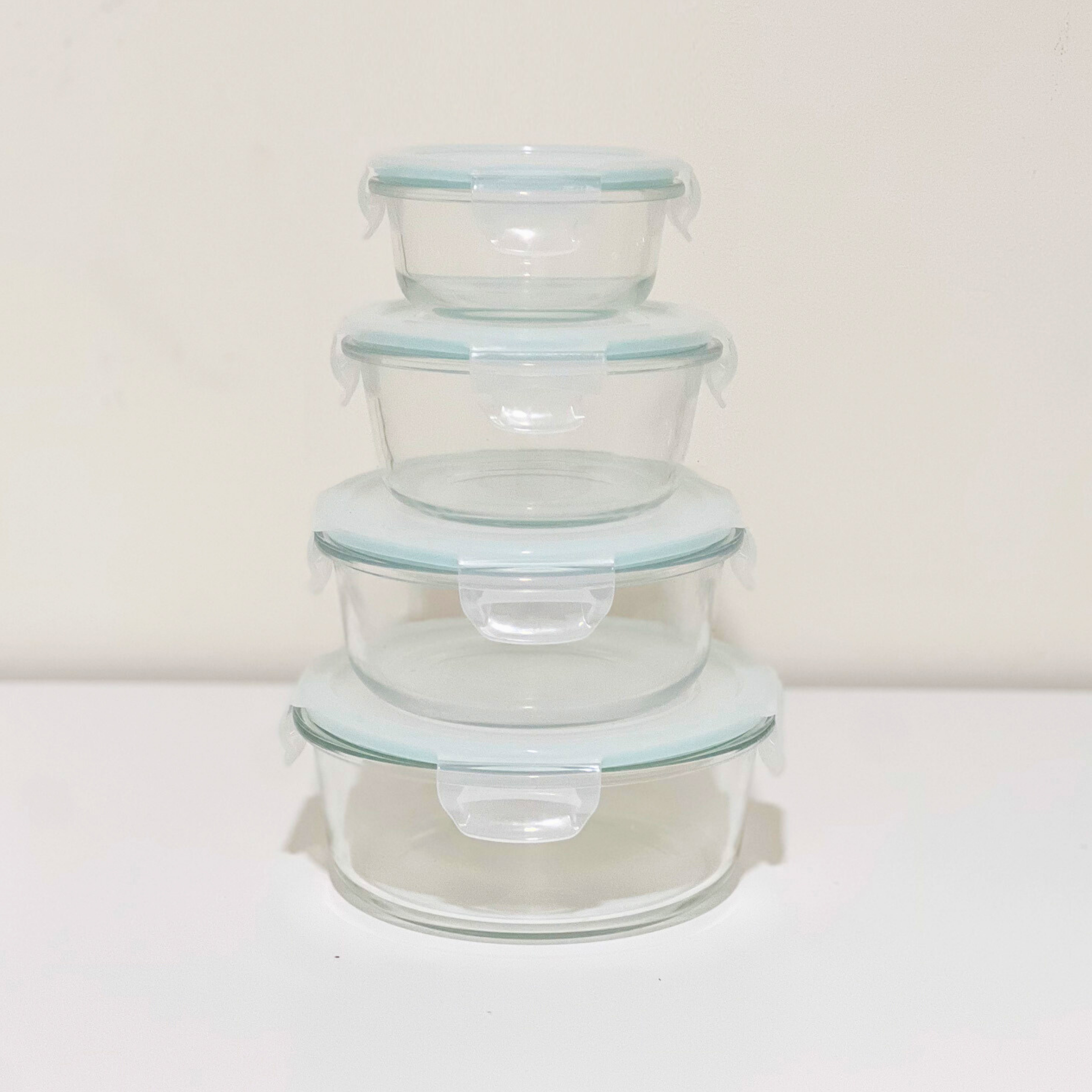 Akamiya Round High Borosilicate Glass Microwaveable Food Container Set