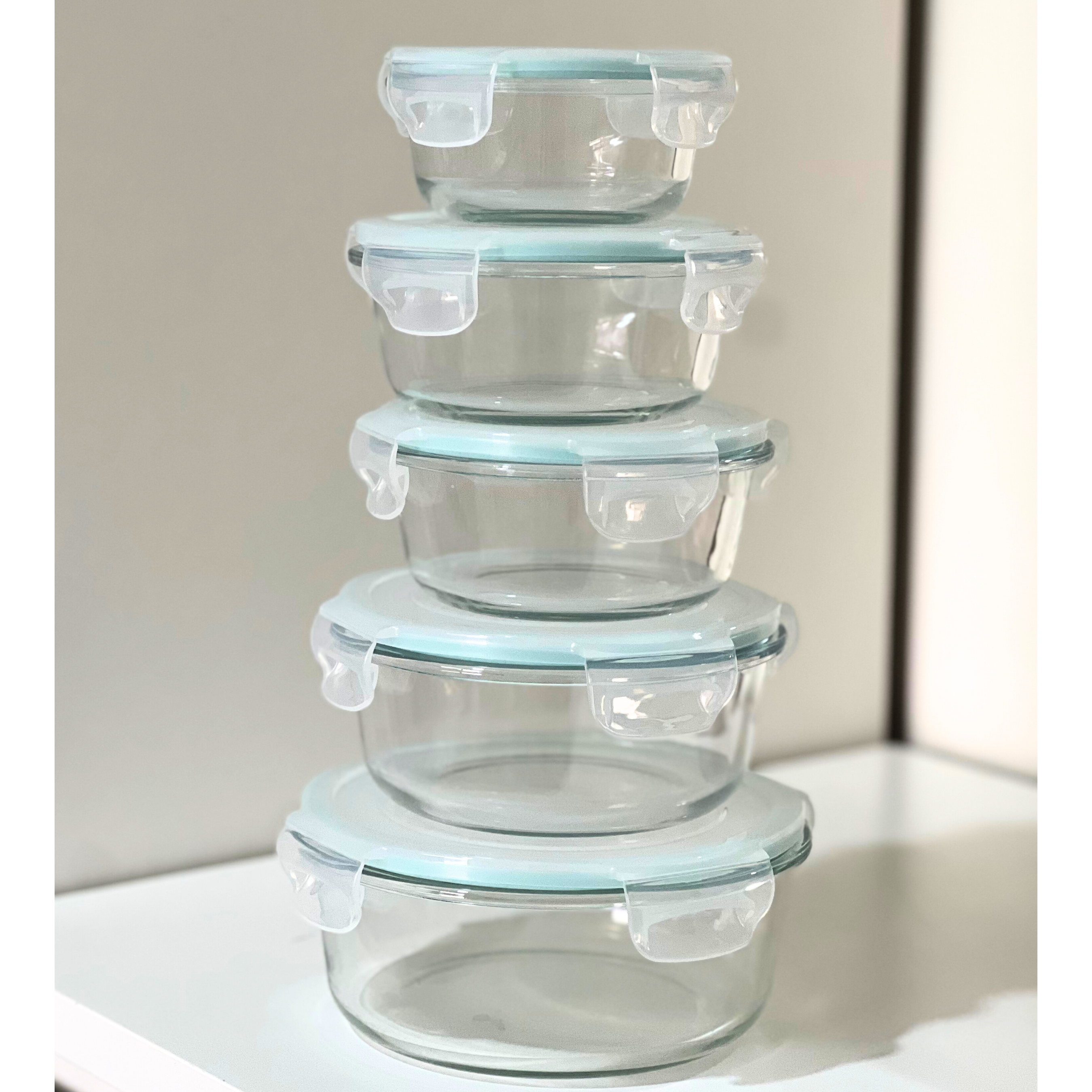 Akamiya Round High Borosilicate Glass Microwaveable Food Container Set