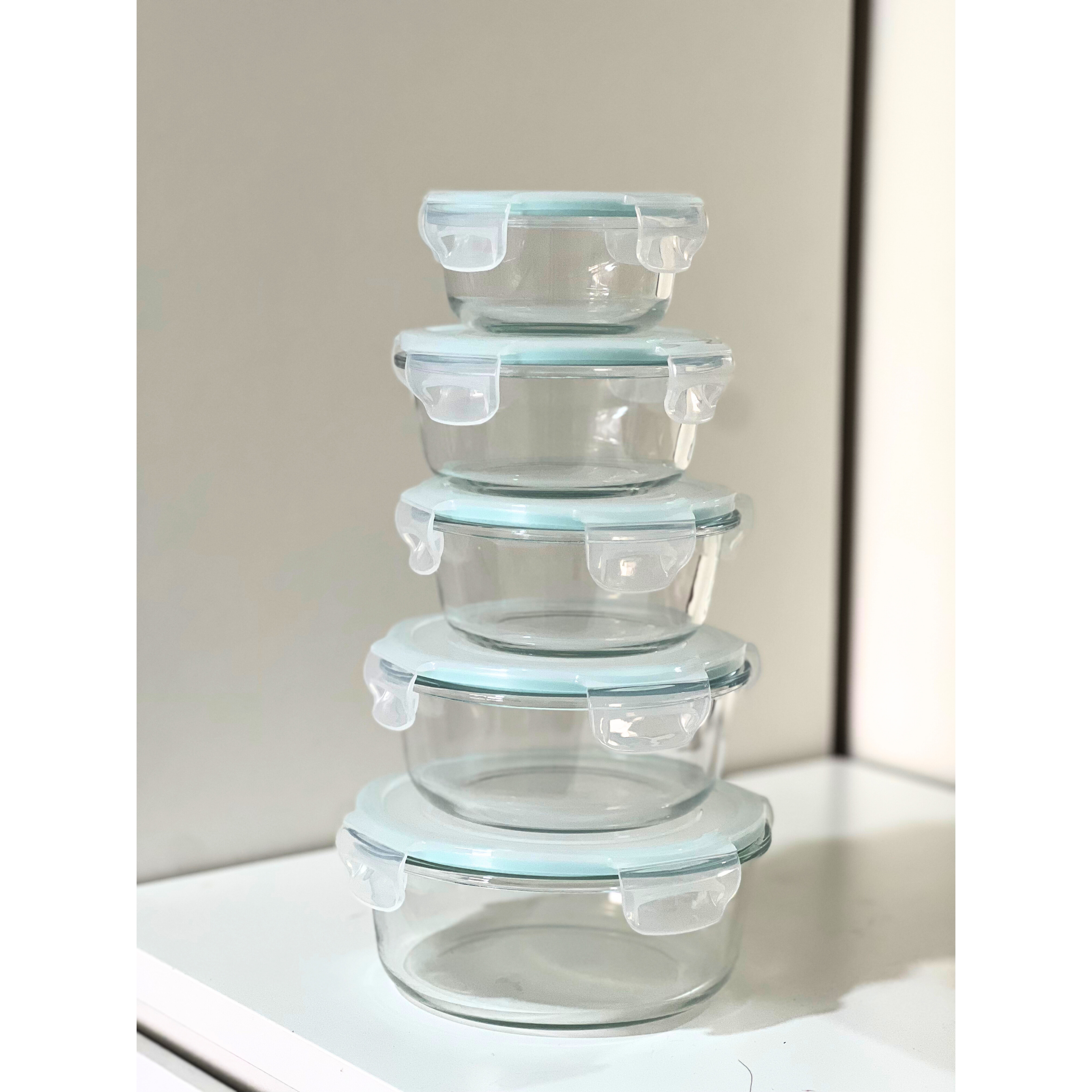 Akamiya Round High Borosilicate Glass Microwaveable Food Container Set