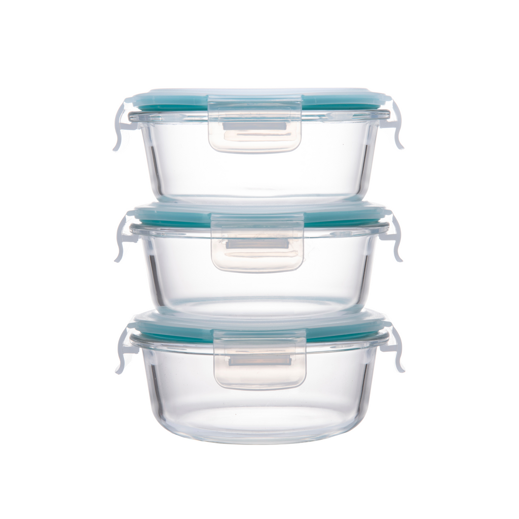 Akamiya Round High Borosilicate Glass Microwaveable Food Container Set