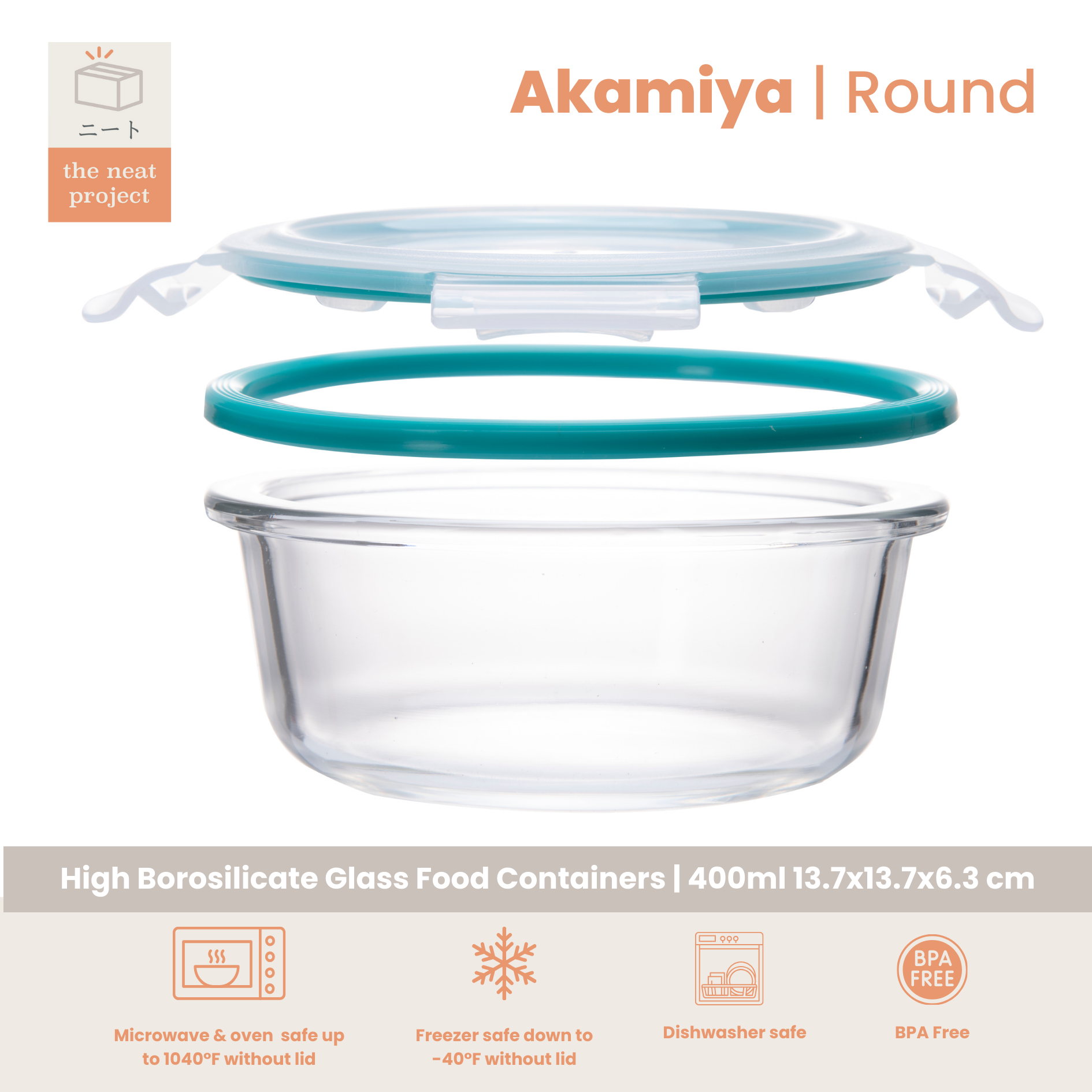 Akamiya Round High Borosilicate Glass Microwaveable Food Container Set