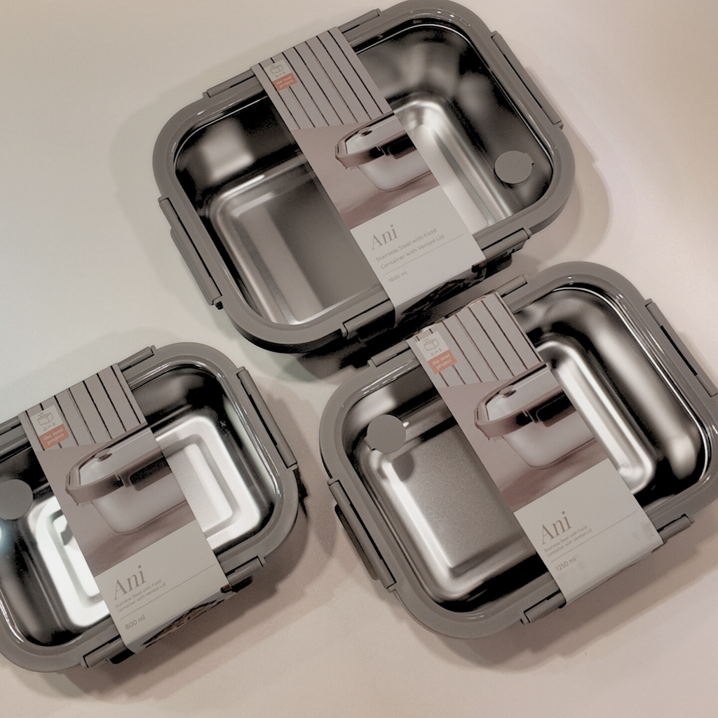 Ani Stainless Steel Rectangle container with Glass with vent Lids