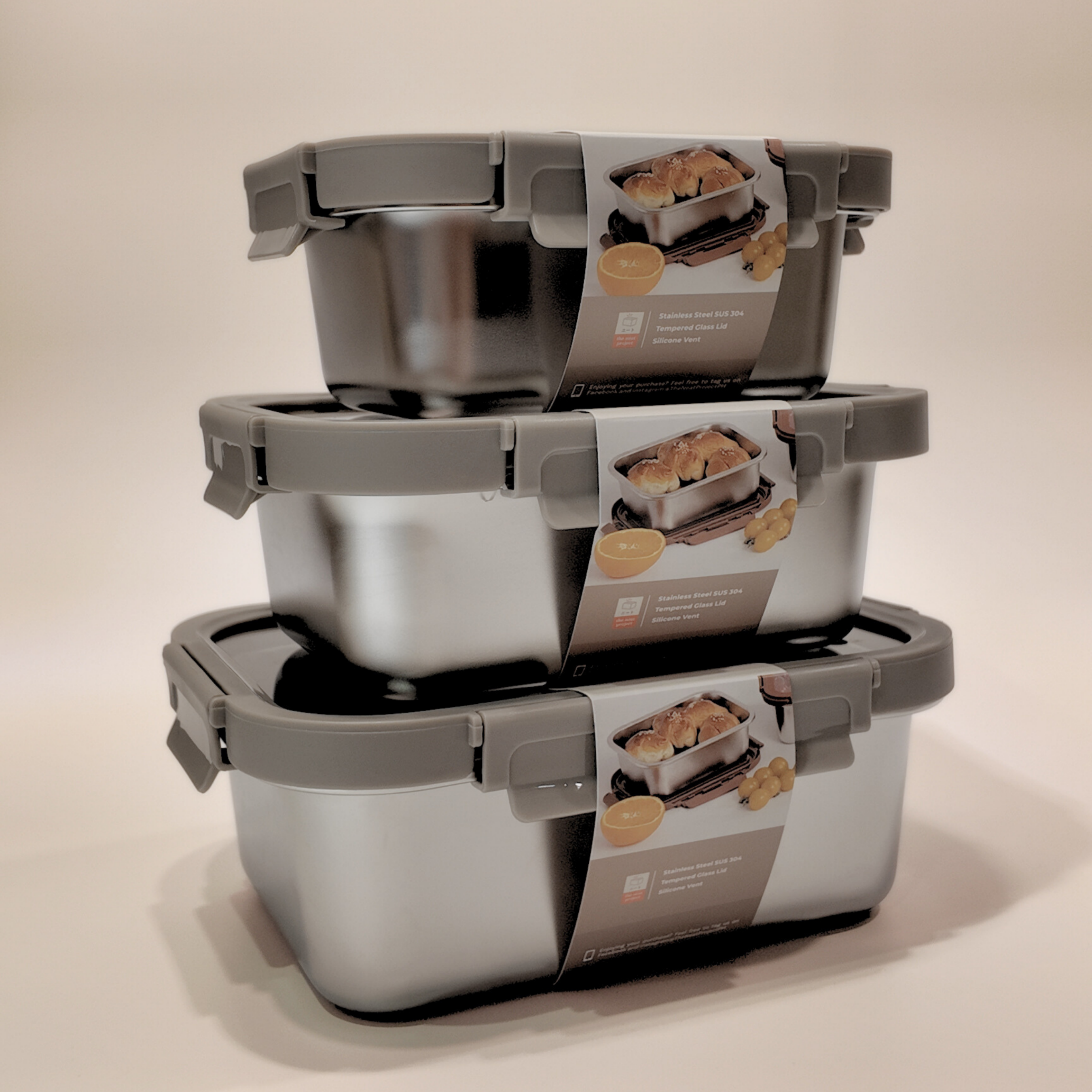 Ani Stainless Steel Rectangle container with Glass with vent Lids