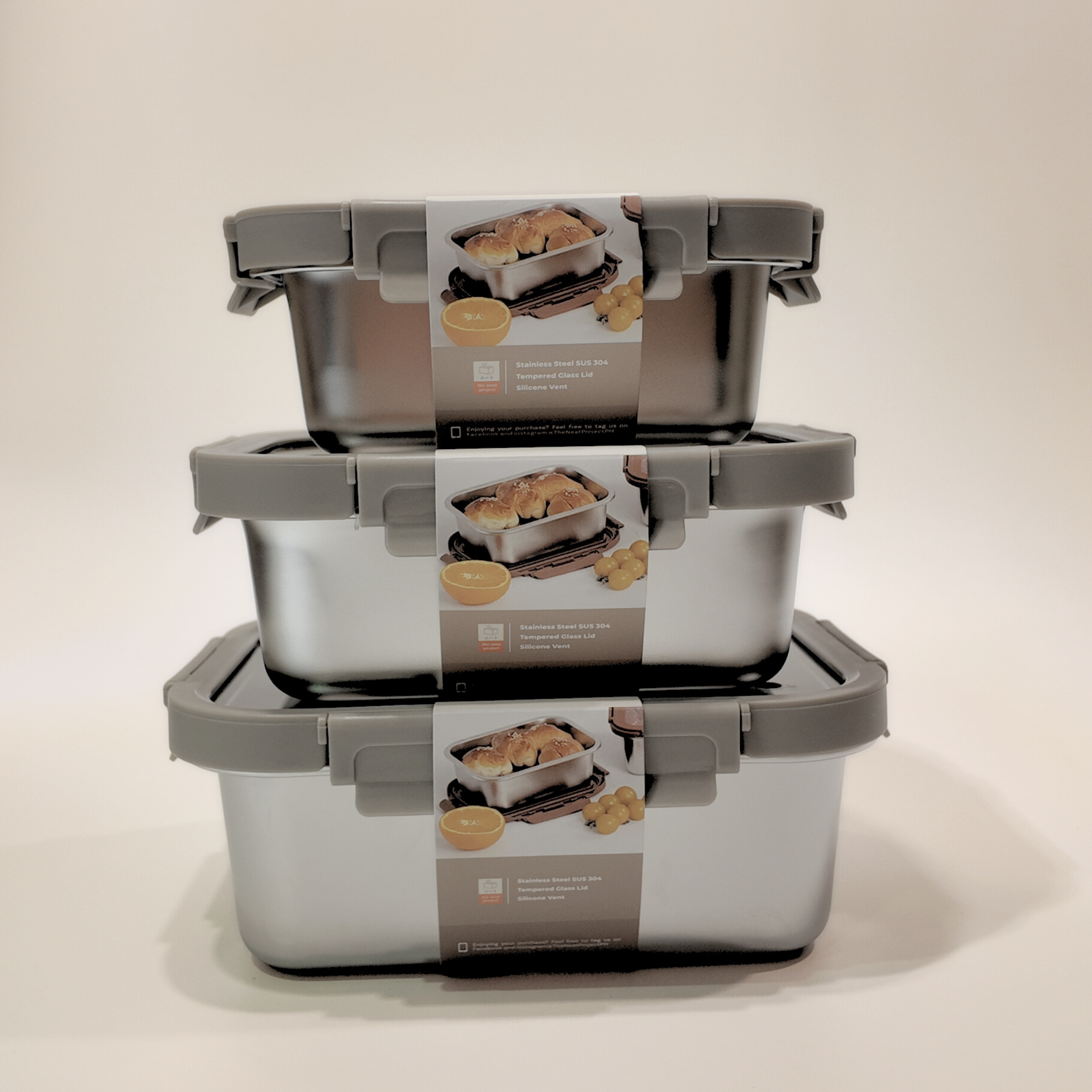 Ani Stainless Steel Rectangle container with Glass with vent Lids