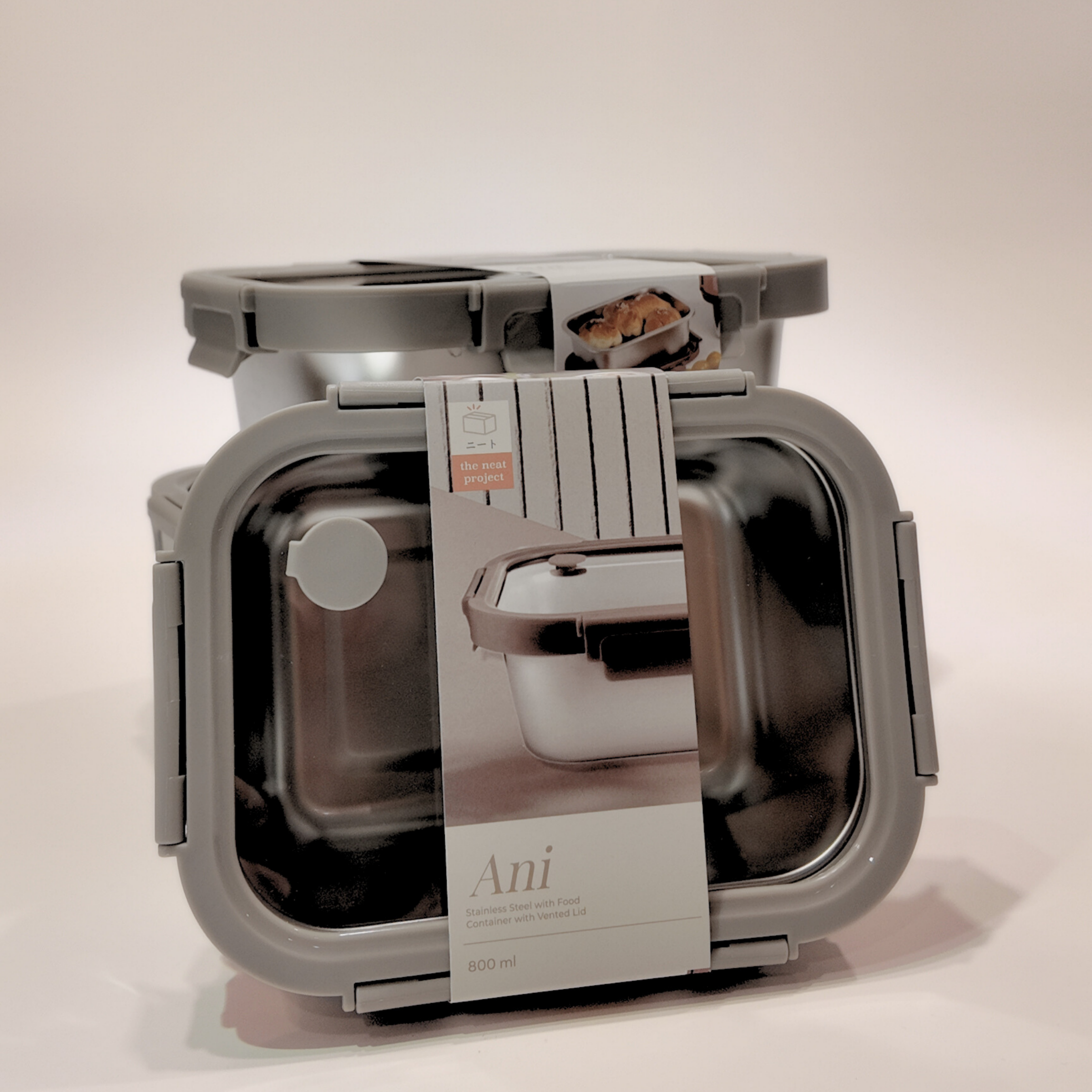 Ani Stainless Steel Rectangle container with Glass with vent Lids