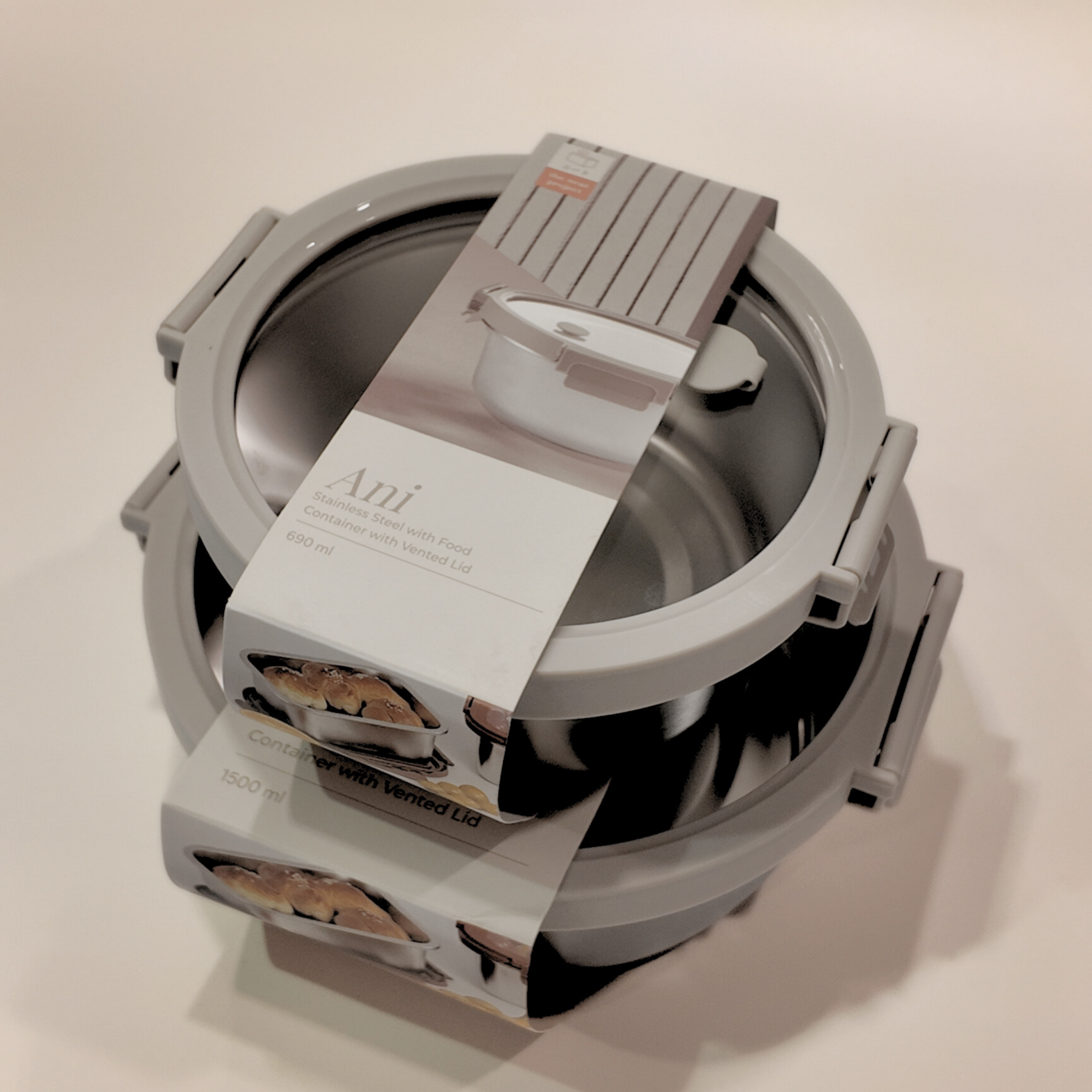 Ani Stainless Steel Round container with Glass with vent Lids