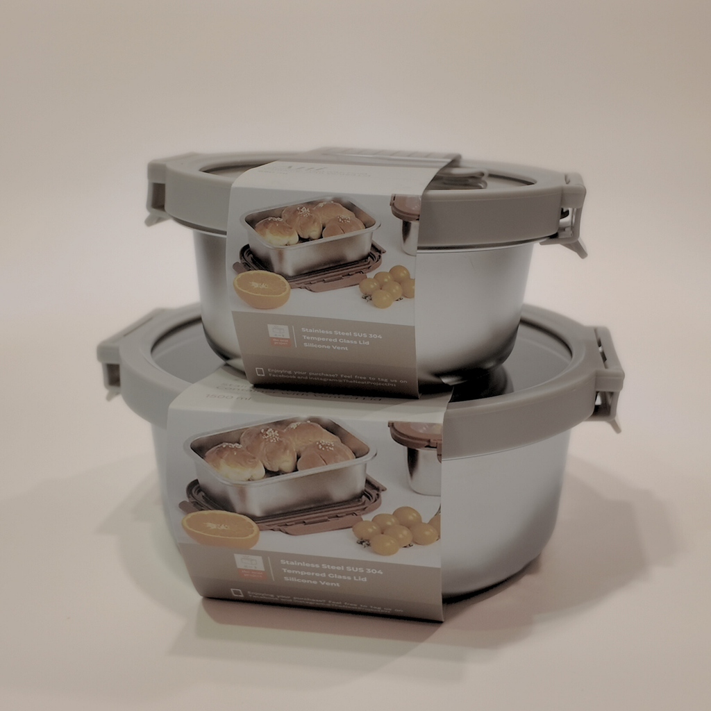 Ani Stainless Steel Round container with Glass with vent Lids
