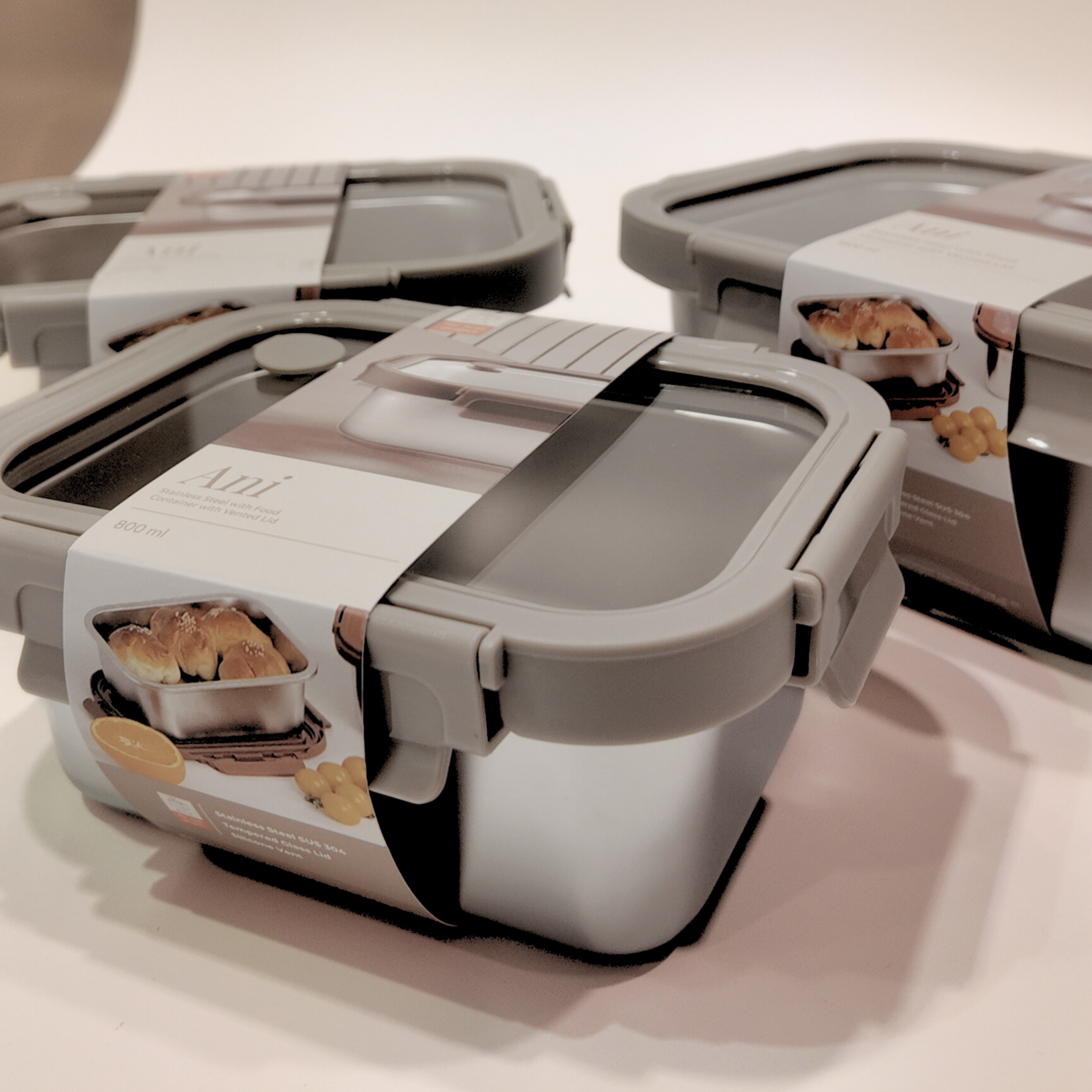 Ani Stainless Steel Square container with Glass with vent Lids