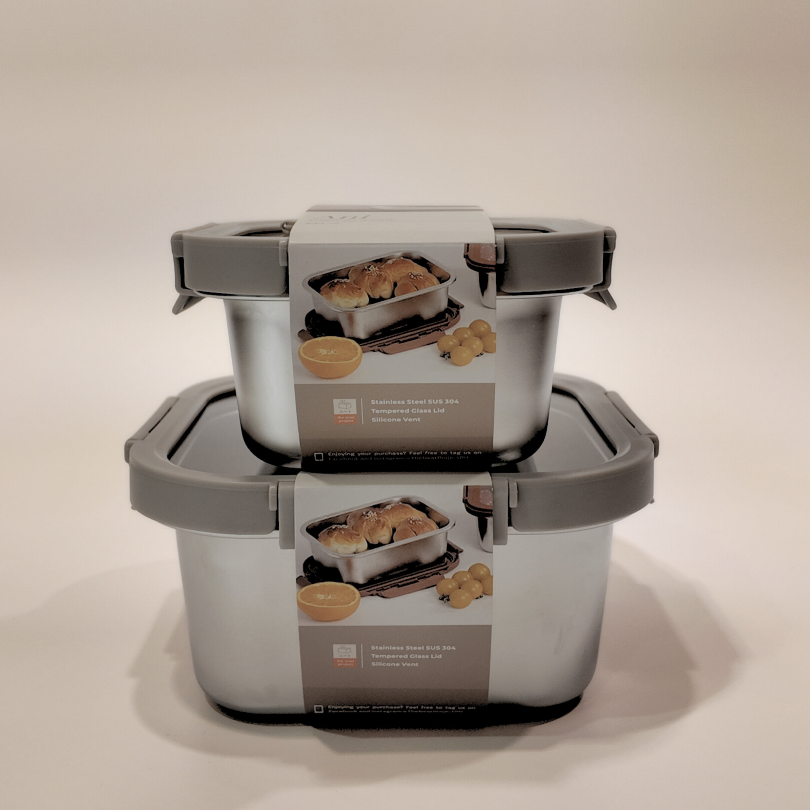Ani Stainless Steel Square container with Glass with vent Lids