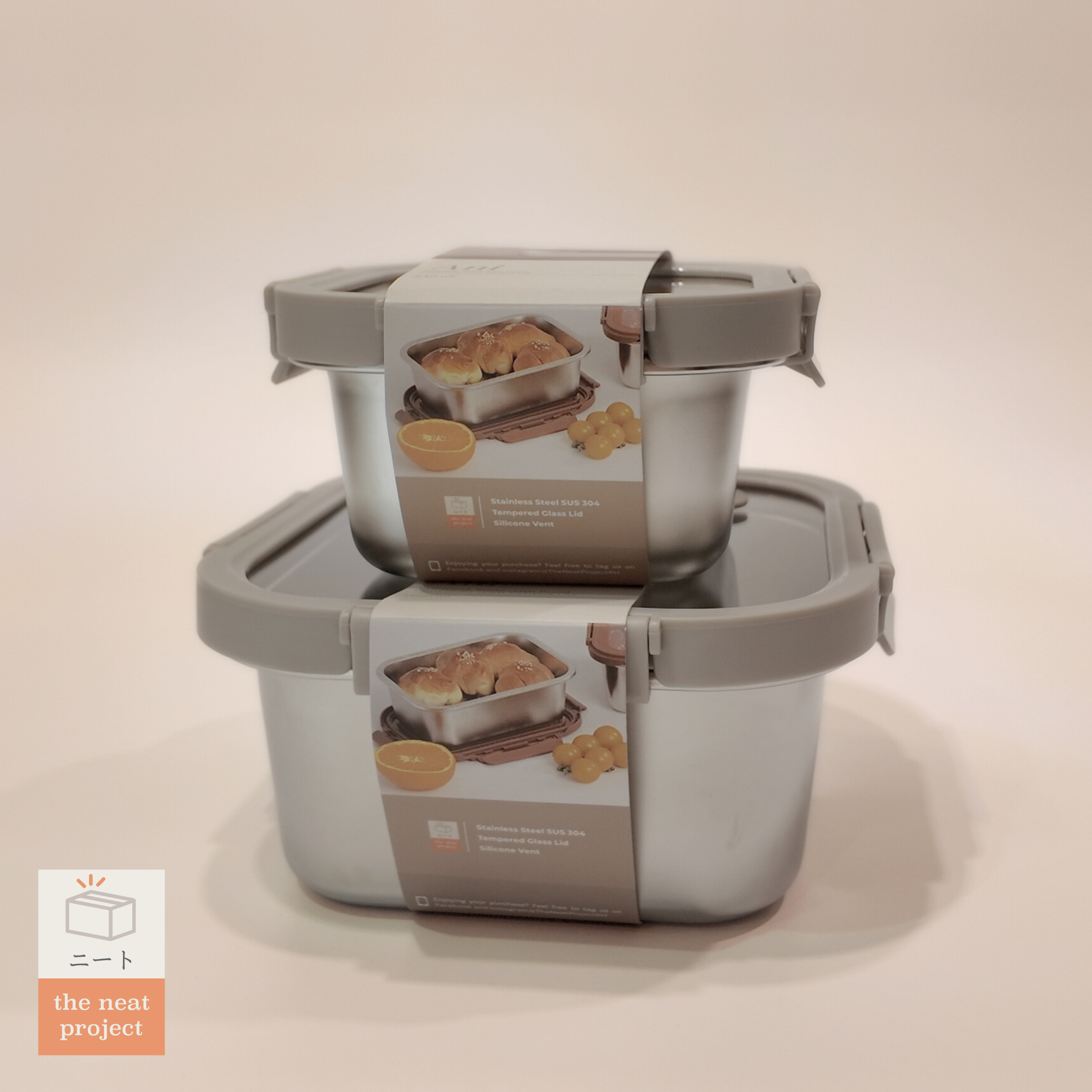 Ani Stainless Steel Square container with Glass with vent Lids