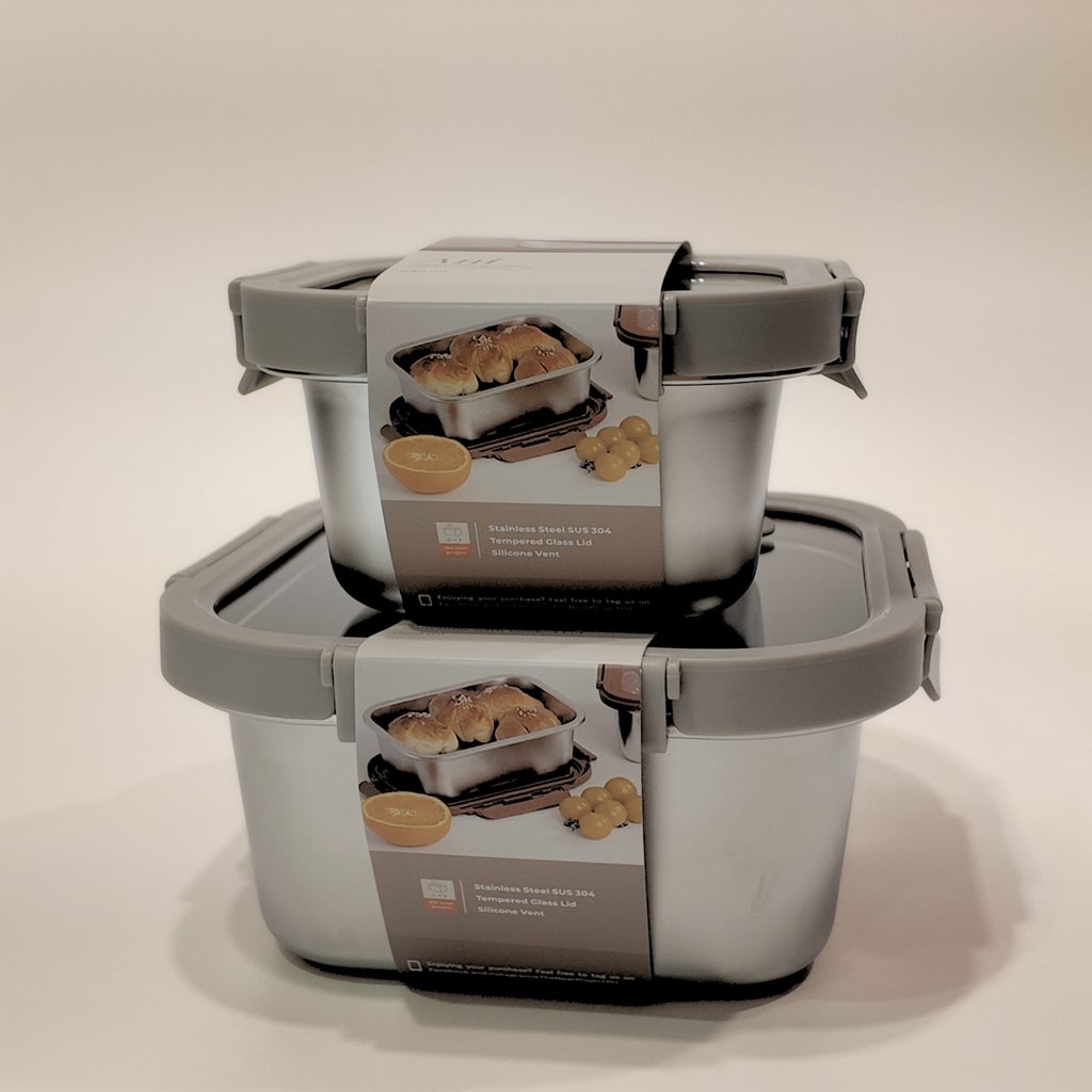 Ani Stainless Steel Square container with Glass with vent Lids