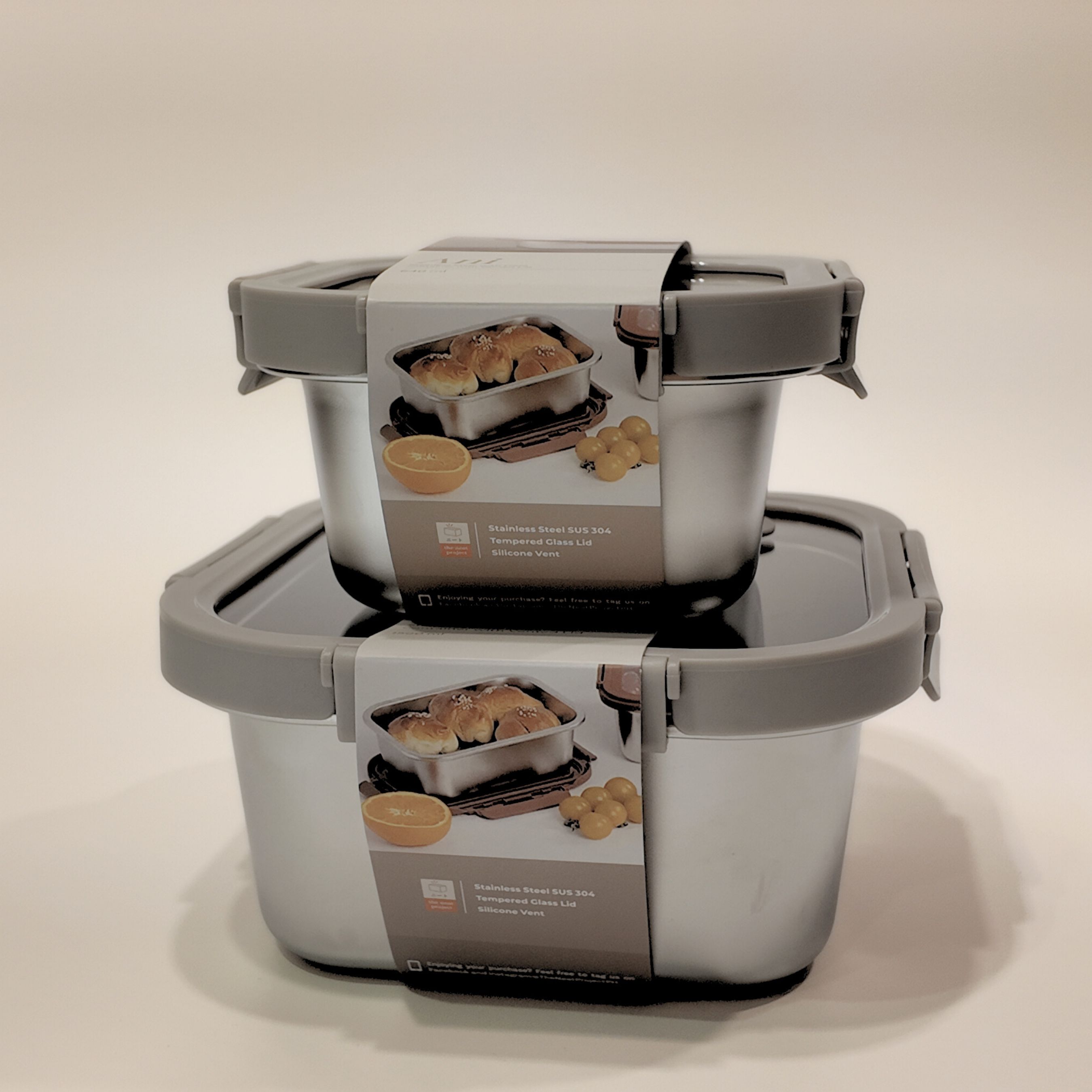 Ani Stainless Steel Square container with Glass with vent Lids