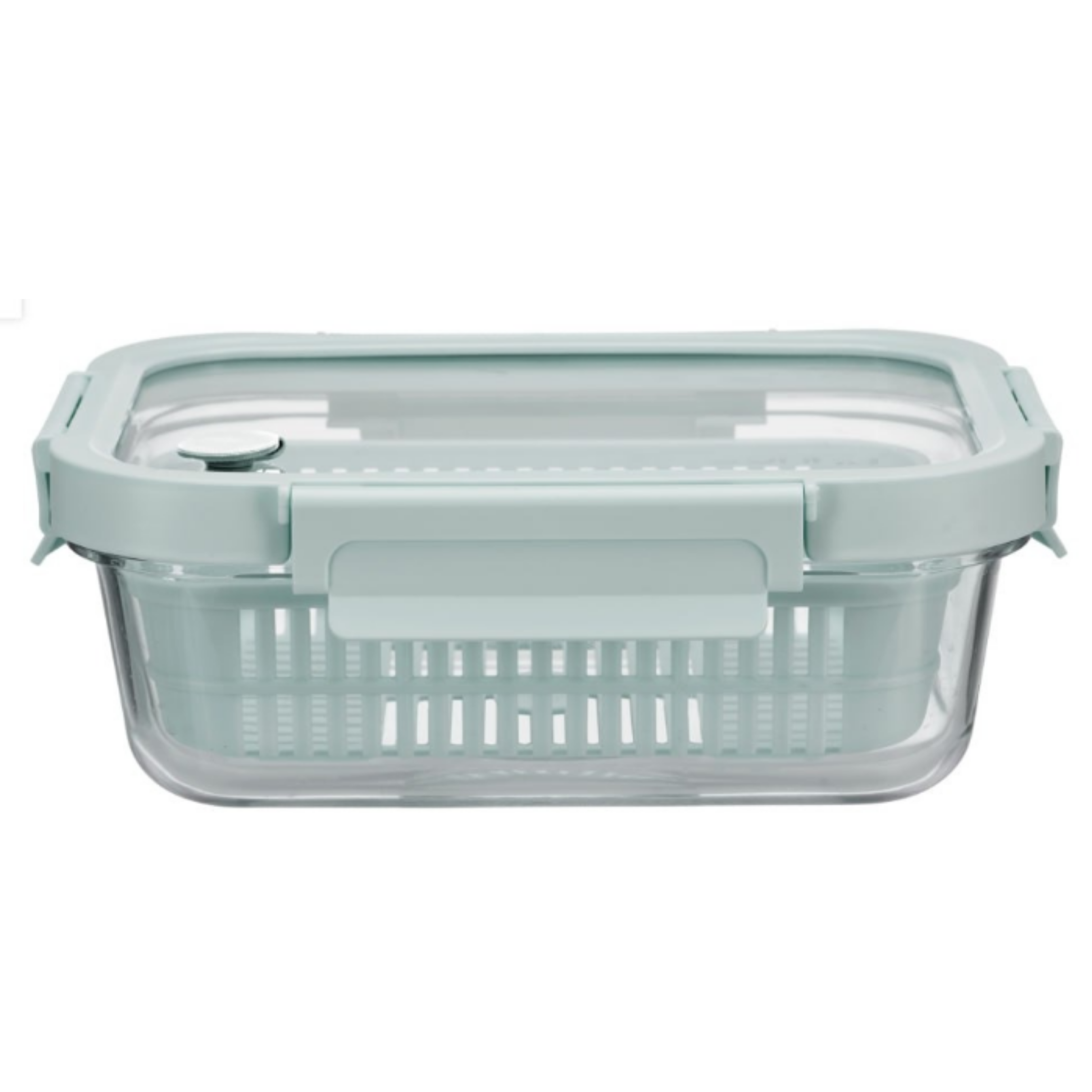 Azu Rectangular Glass Food Container with Liquid Silicone Lid and Dry Basket