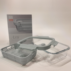Azu Rectangular Glass Food Container with Liquid Silicone Lid and Dry Basket