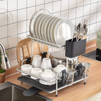 Rogu 2-Tier Aluminum Dish Rack with wood minimalist design
