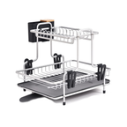 Rogu 2-Tier Aluminum Dish Rack with wood minimalist design