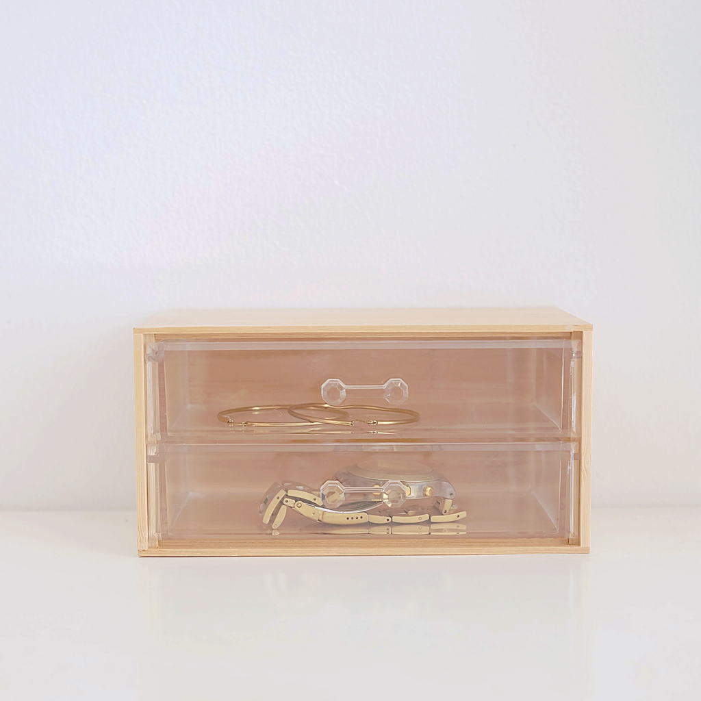 Sachi 2-Layer Mini Wood and Clear Drawer Organizer
