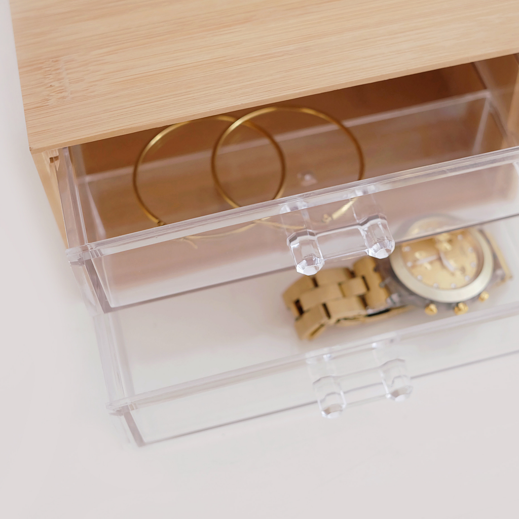 Sachi 2-Layer Mini Wood and Clear Drawer Organizer