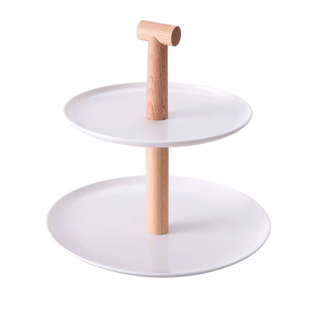 Sachi 2-Tier Cake tray with Wood Handle