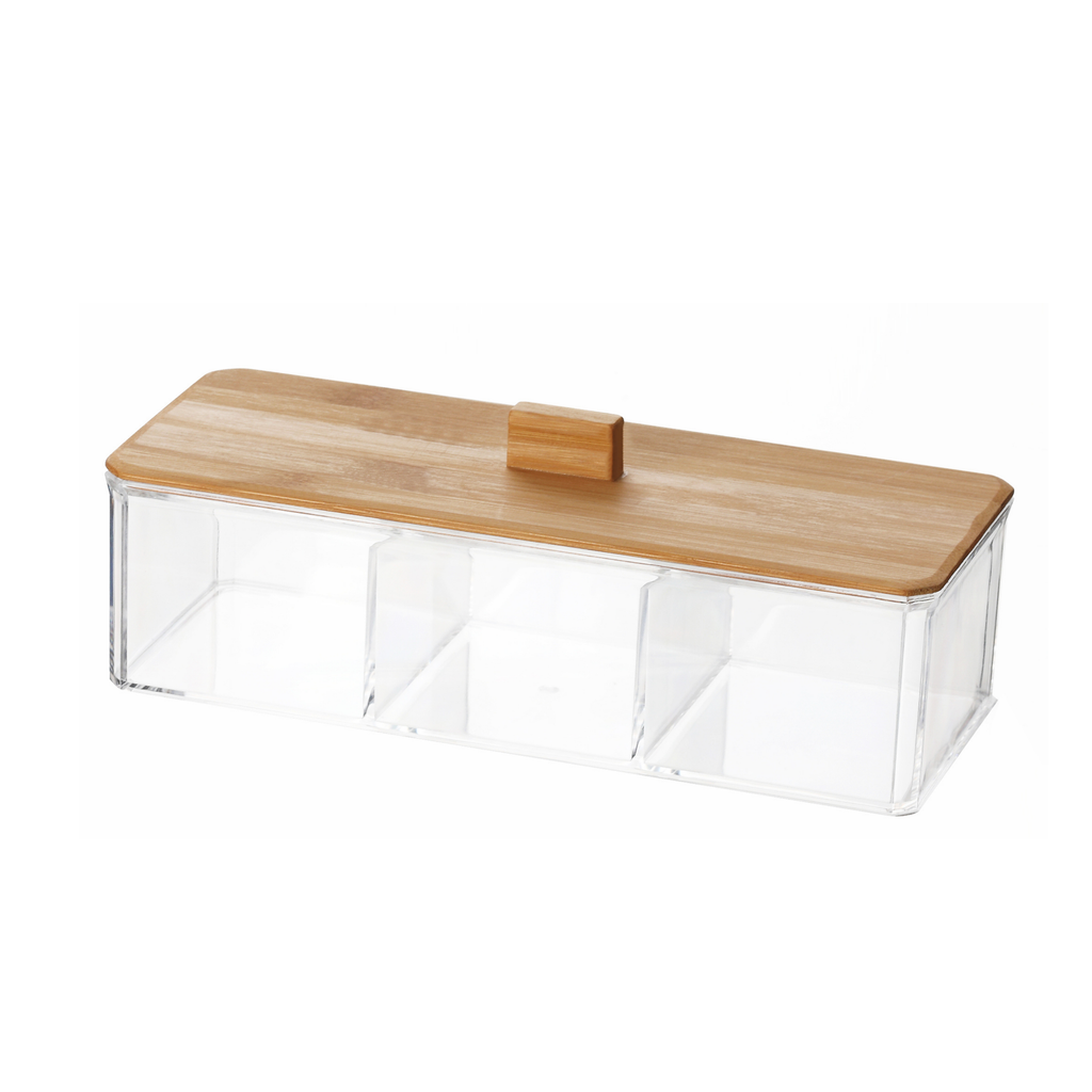 Sachi 3 Slots Clear Box Organizer with Wood Cover