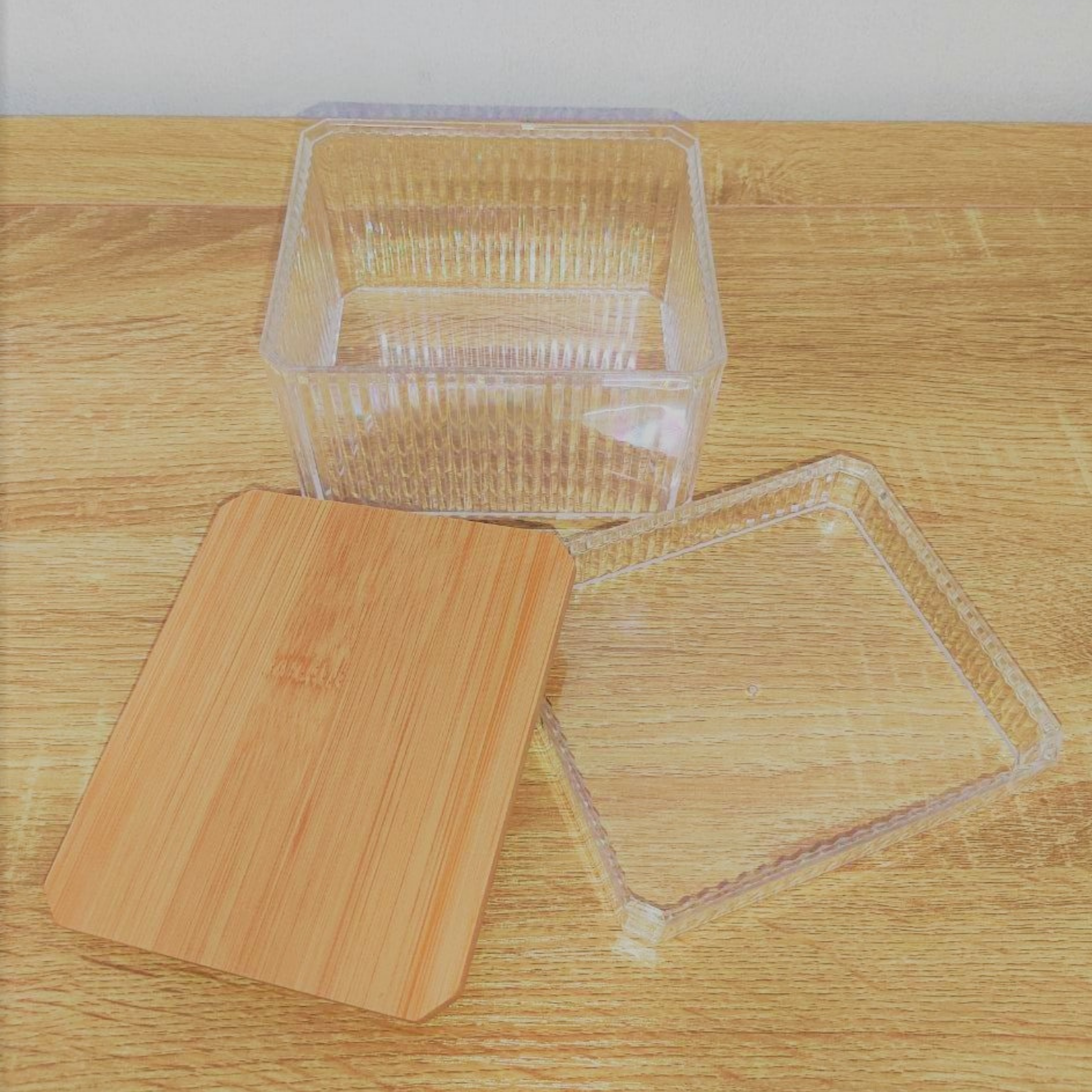 Sachi Clear Storage Boxes with Wood Cover Minimalist Design