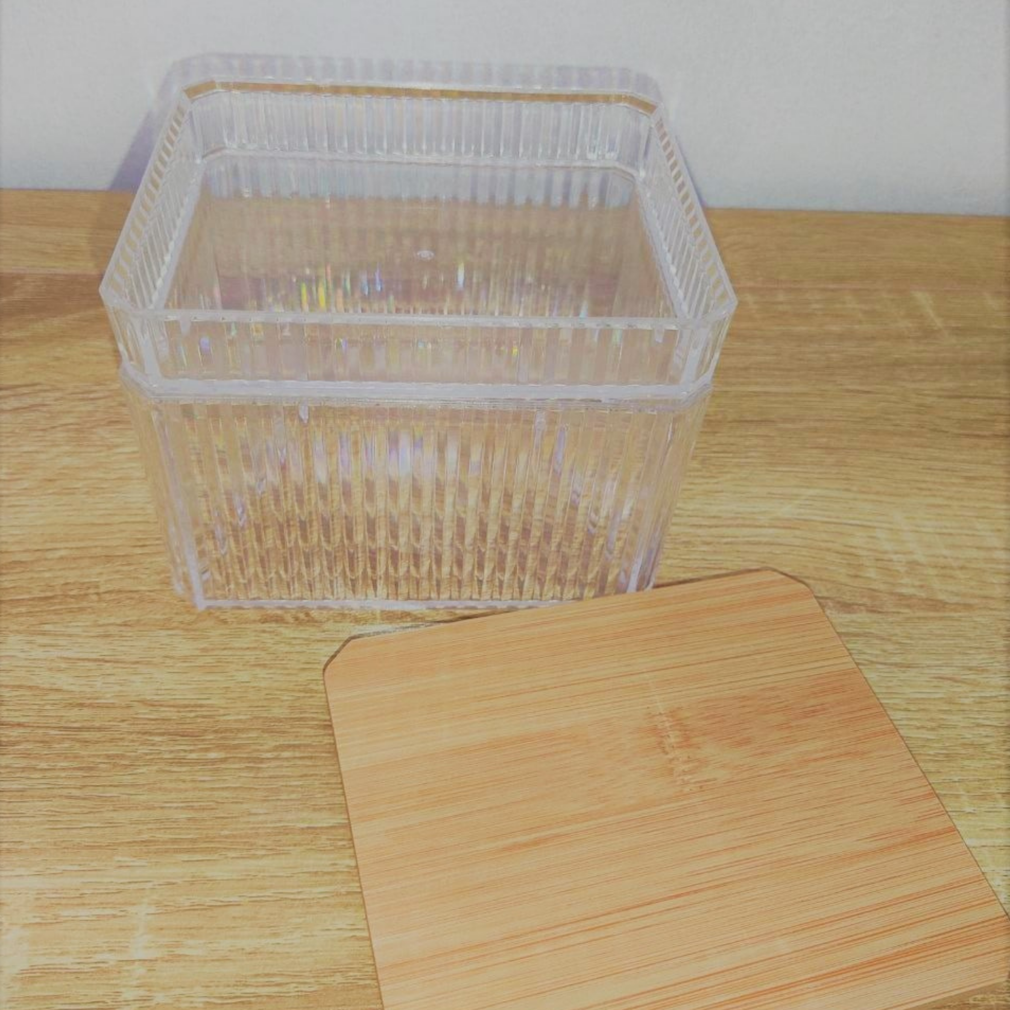 Sachi Clear Storage Boxes with Wood Cover Minimalist Design