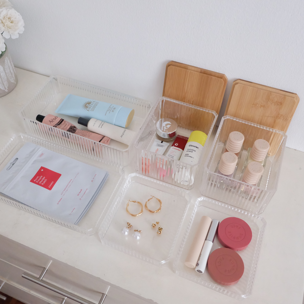 Sachi Clear Storage Boxes with Wood Cover Minimalist Design