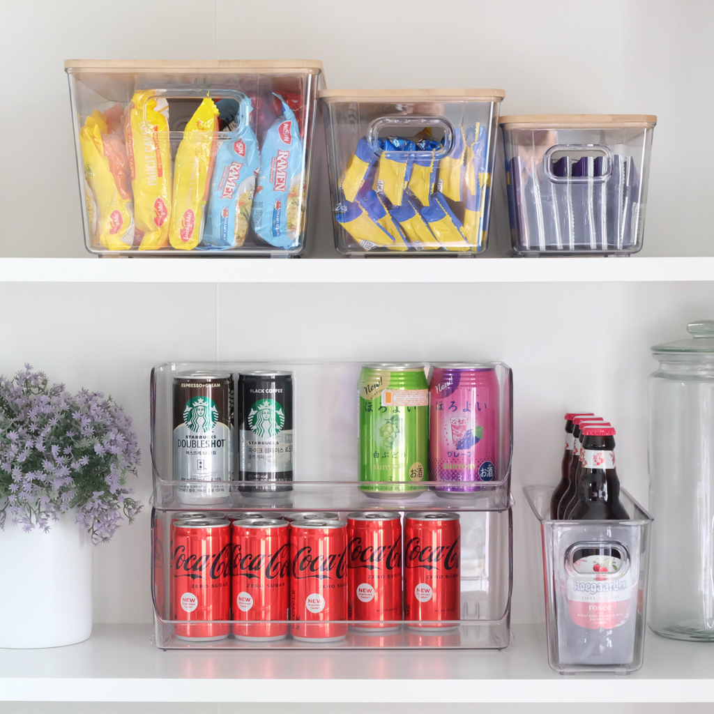 Sachi Clear Storage Boxes with Wood Cover, Minimalist Design