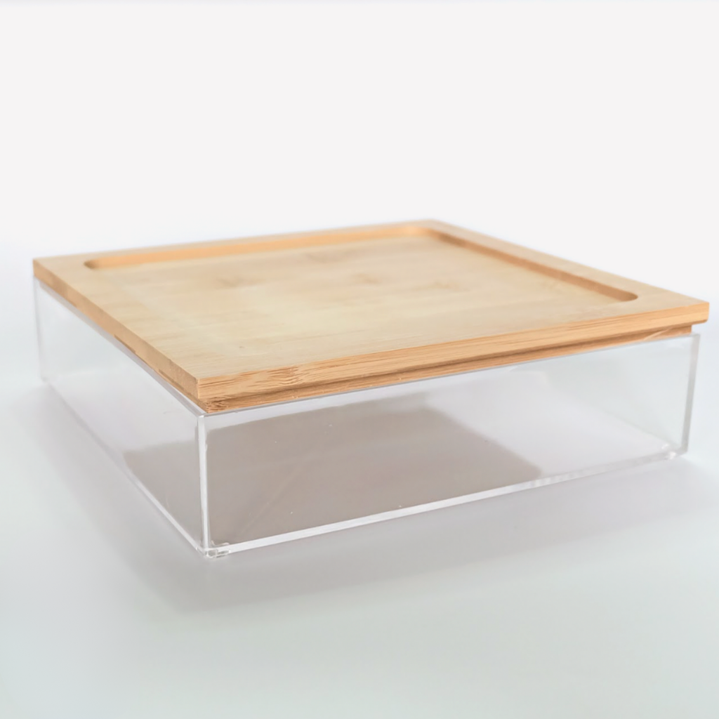 Sachi Clear Storage Organizers with Wood Cover Minimalist Design