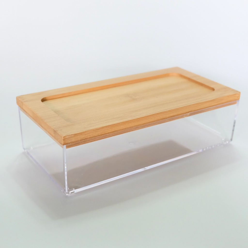 Sachi Clear Storage Organizers with Wood Cover Minimalist Design