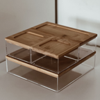 Sachi Clear Storage Organizers with Wood Cover Minimalist Design (Set of 4)