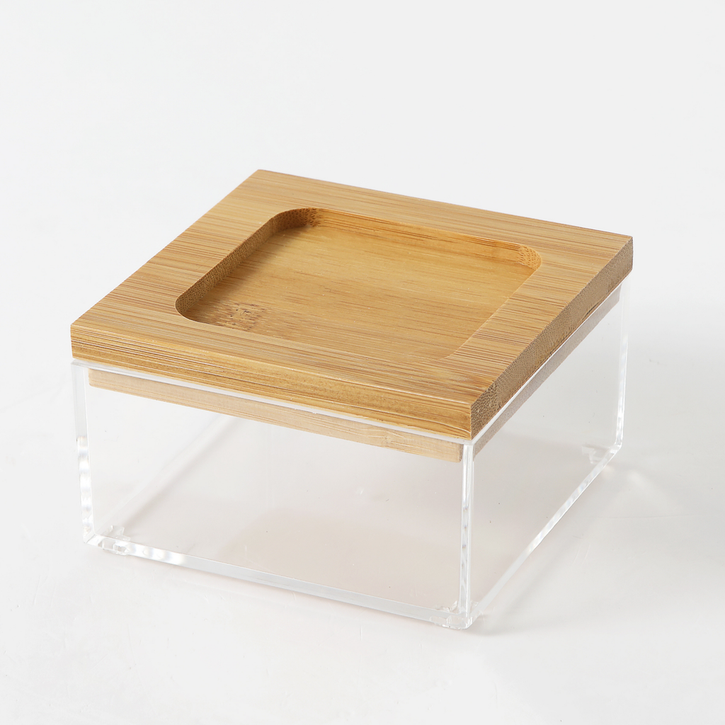 Sachi Clear Storage Organizers with Wood Cover Minimalist Design