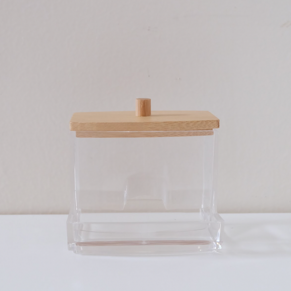 Sachi QTip Clear Storage Box with Wood Cover